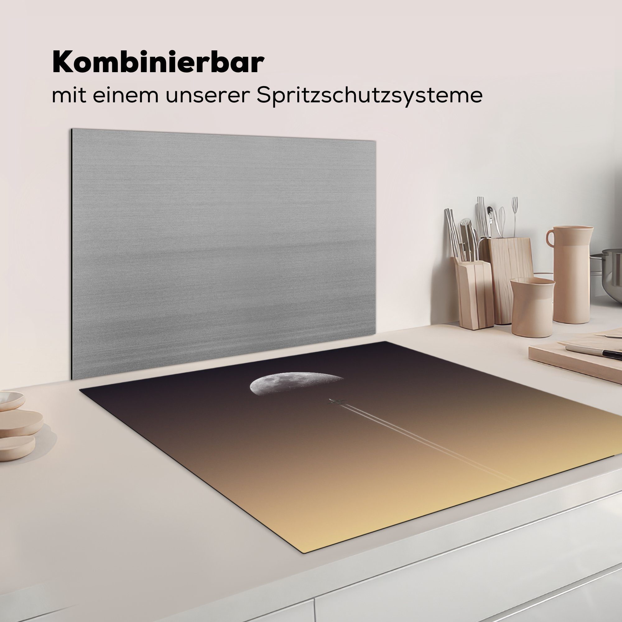 Rakete Arbeitsplatte cm, - küche Ceranfeldabdeckung, - 78x78 tlg), Mond Weltraum, (1 MuchoWow für Vinyl, Herdblende-/Abdeckplatte