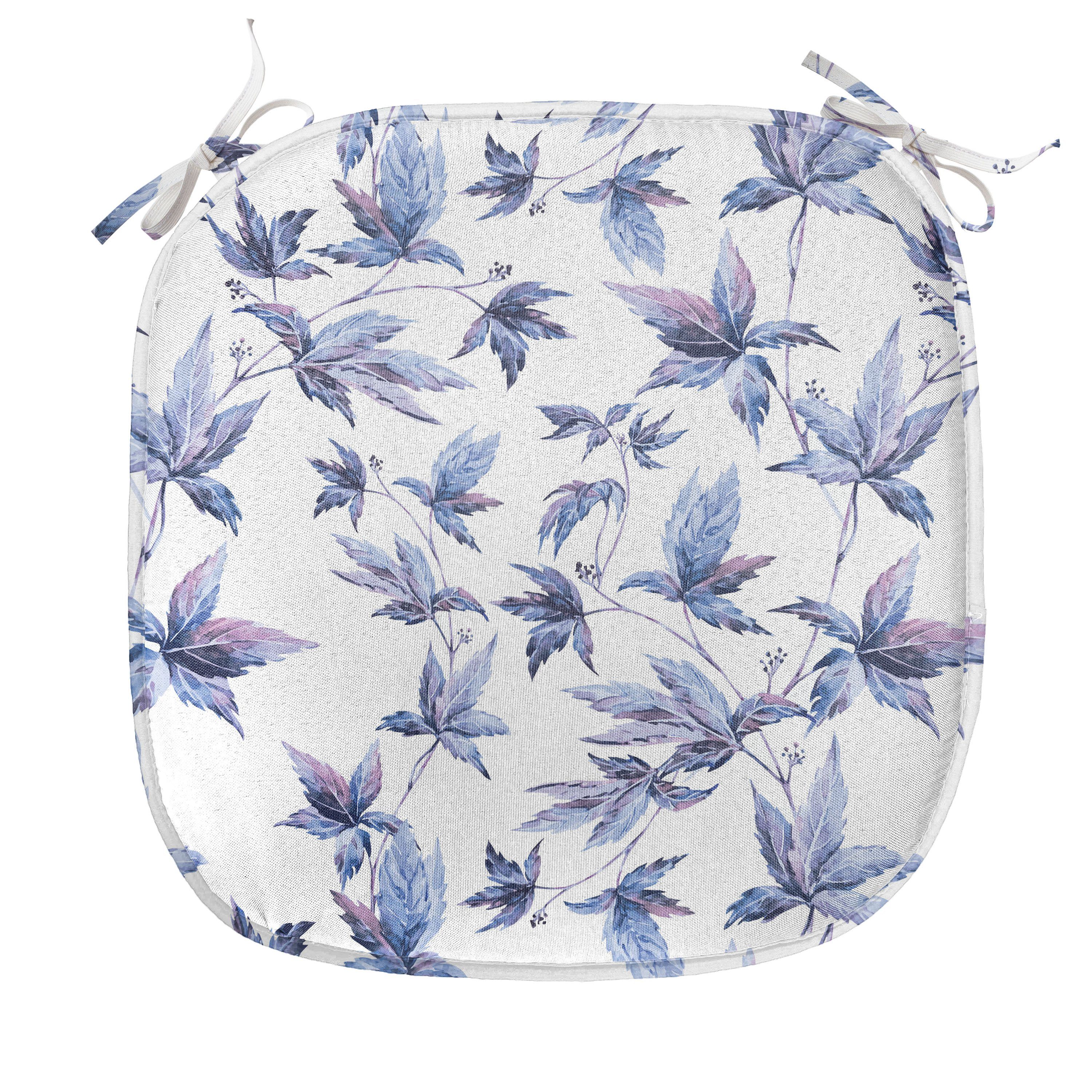 Abakuhaus Stuhlkissen Dekoratives wasserfestes Kissen mit Riemen für Küchensitze, Indigo Watercolored Baum-Blätter