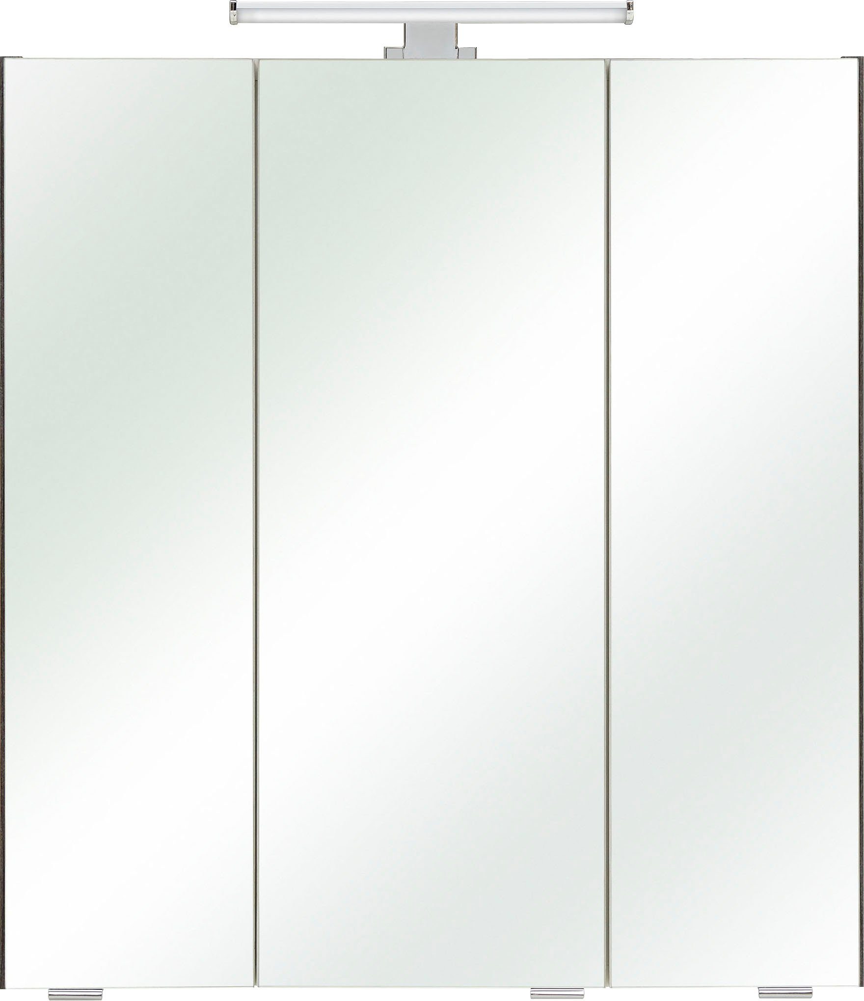 PELIPAL Spiegelschrank Quickset LED-Beleuchtung, | Struktur quer 65 cm, Breite 3-türig, Schalter-/Steckdosenbox Graphit/Graphit Graphit