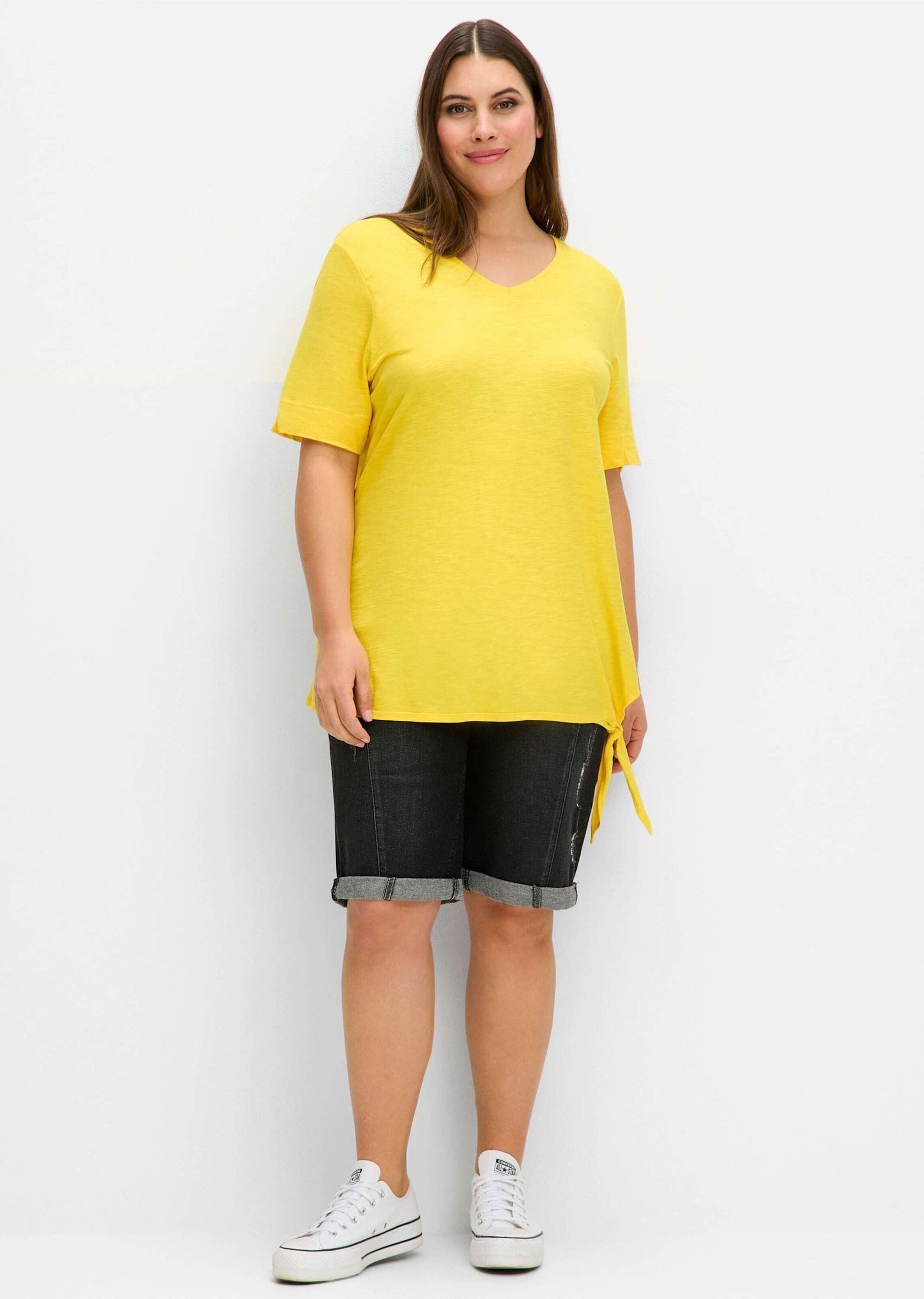 Sheego T-Shirt T-Shirt Kurzarm mit Knotendetail am Saum günstig online kaufen