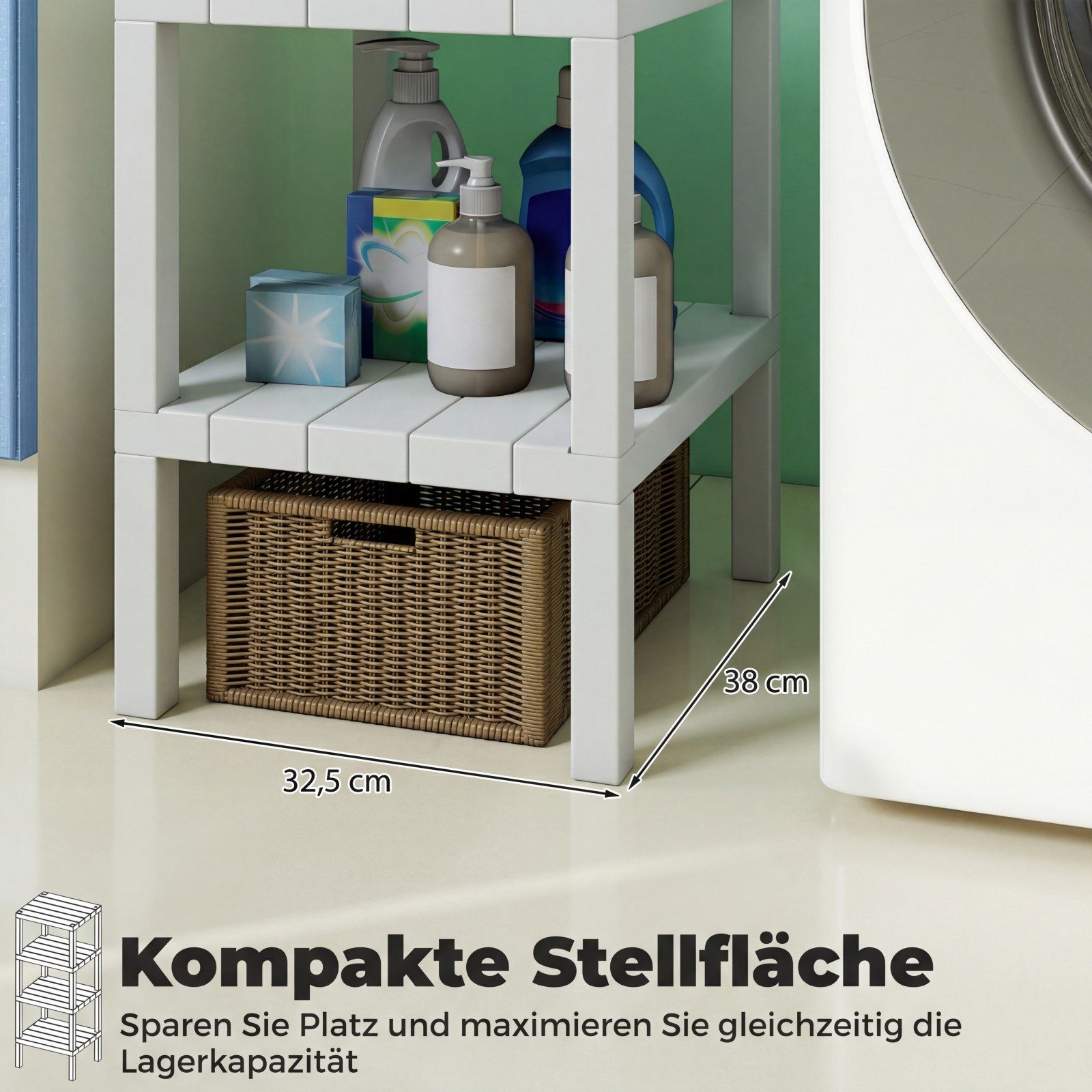 COSTWAY Badregal stehend schmal Standregal Kunststoff, 4 stufig 38x32,5x99cm – Bild 5 von 5