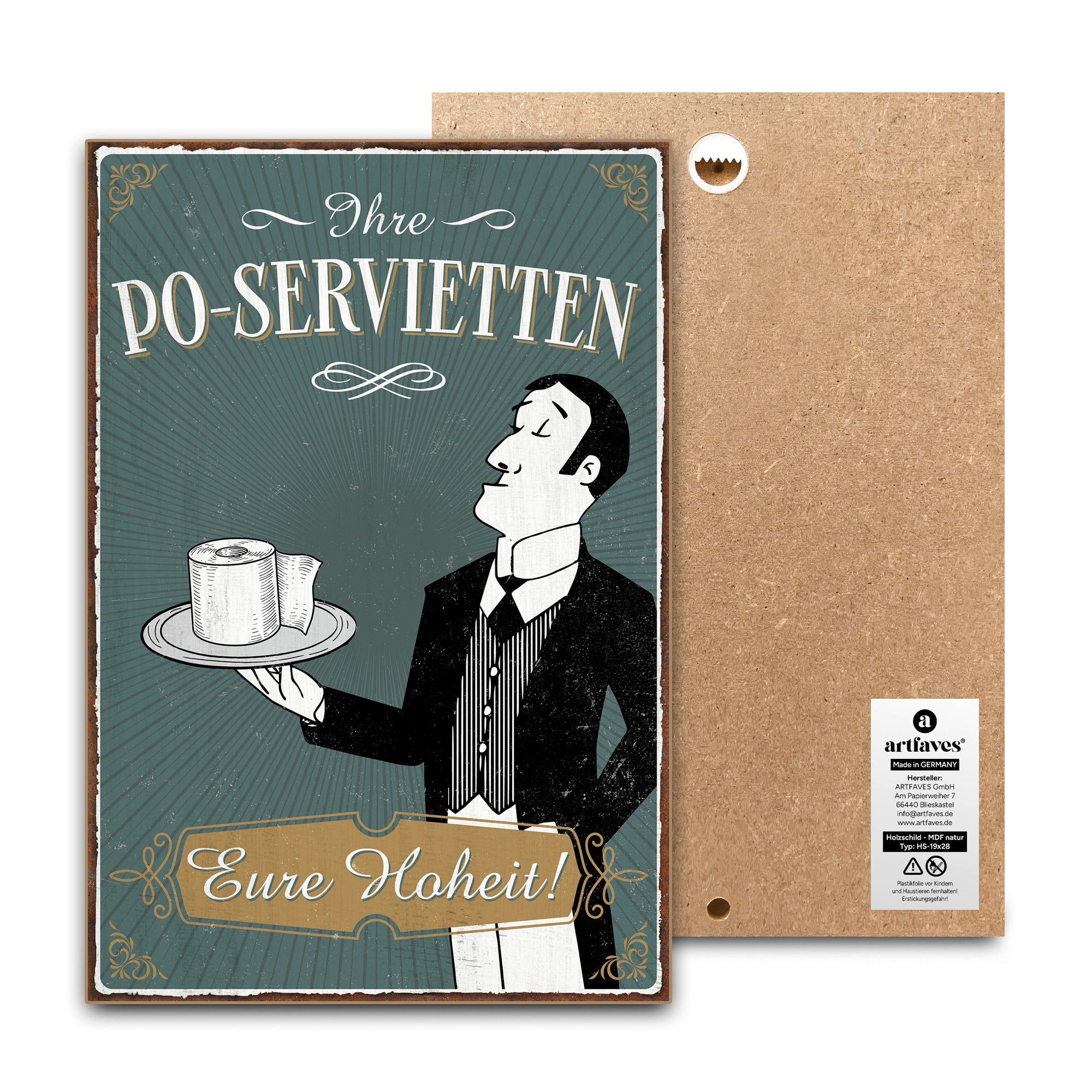 ARTFAVES Holzbild Schild mit Spruch - Po-Servietten - Bad, Badezimmer, WC, Toilette