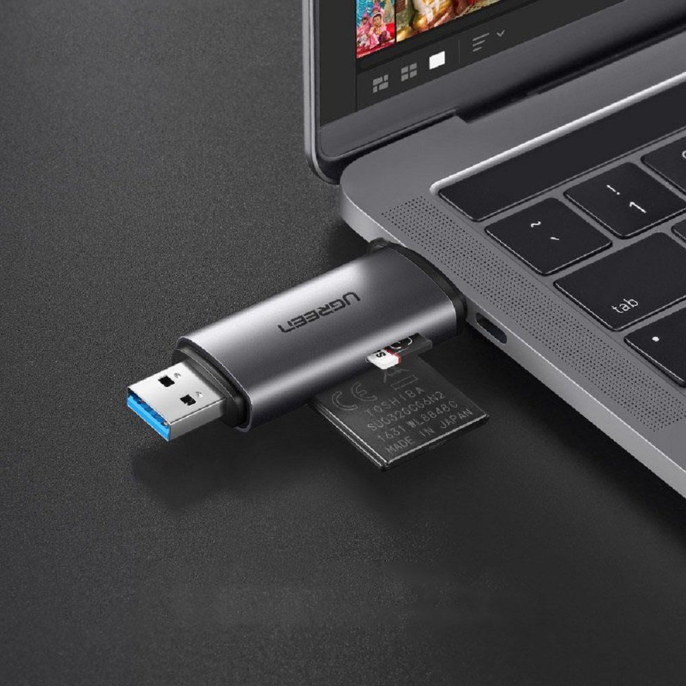 UGREEN SD / Micro SD Kartenleser für USB 3.0 / USB Typ C 3.0 Adapter grau USB-Adapter