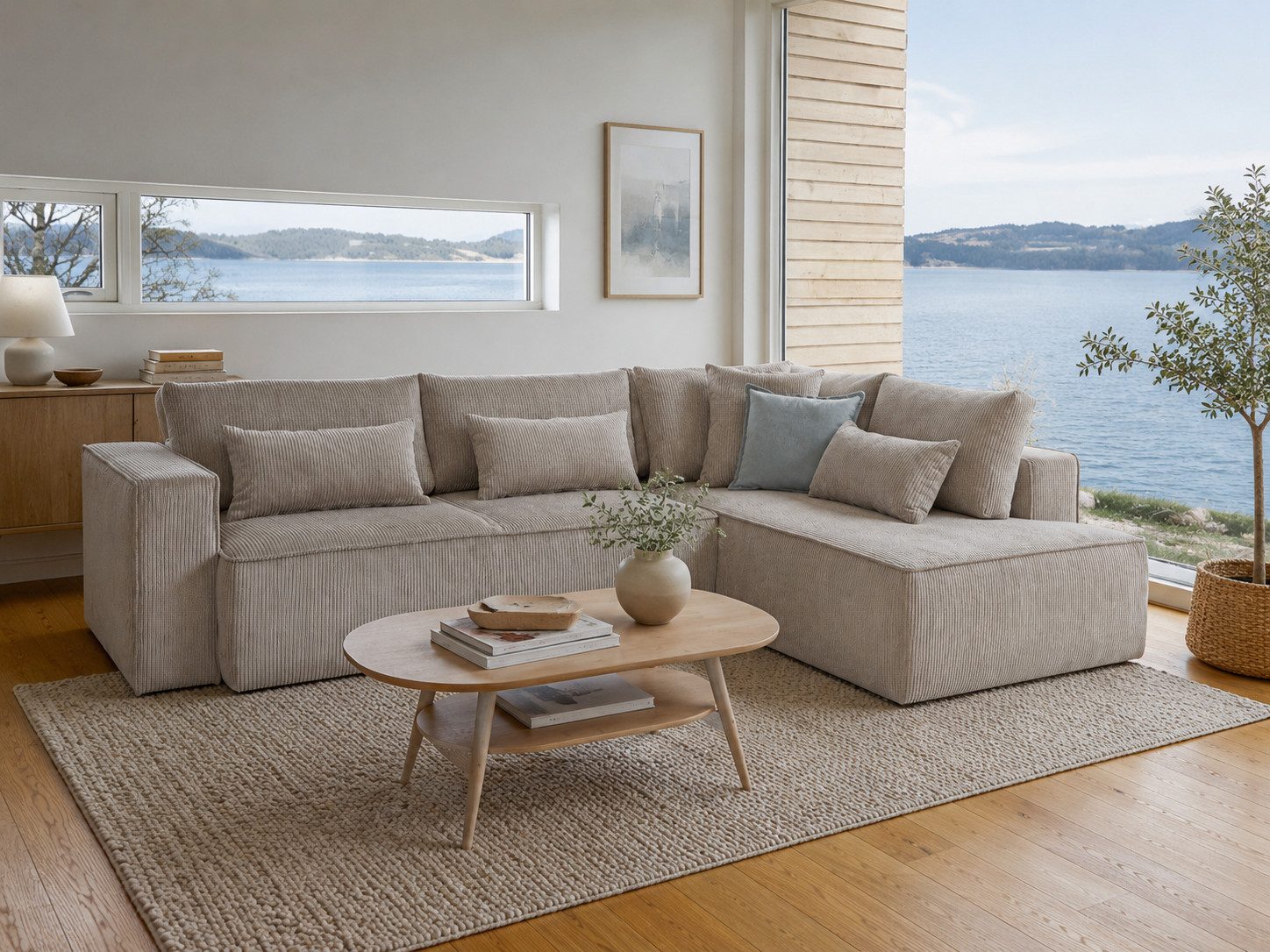 OTTO home Ecksofa Tillian, Schlafsofa, Breite 294 cm, Breitkord, Sitzfläche mit Taschenfederkern