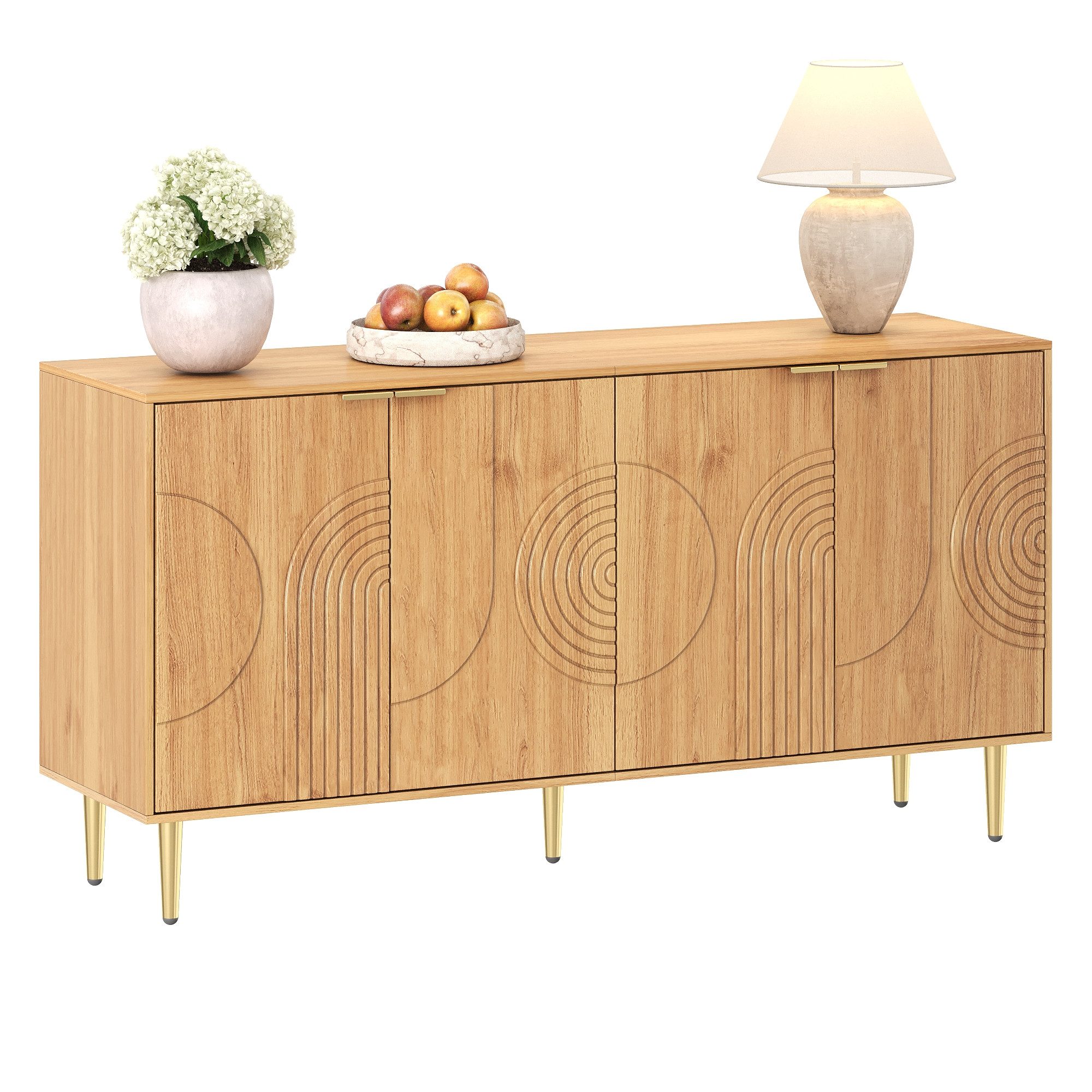 REDOM Sideboard Minimalistisches Sideboard mit schlanken Metallbeinen (Packung, 1 St., 140x40x72 cm, 4 Fächer mit verstellbaren Einlegeböden), Für eine flexible und aufgeräumte Präsentation