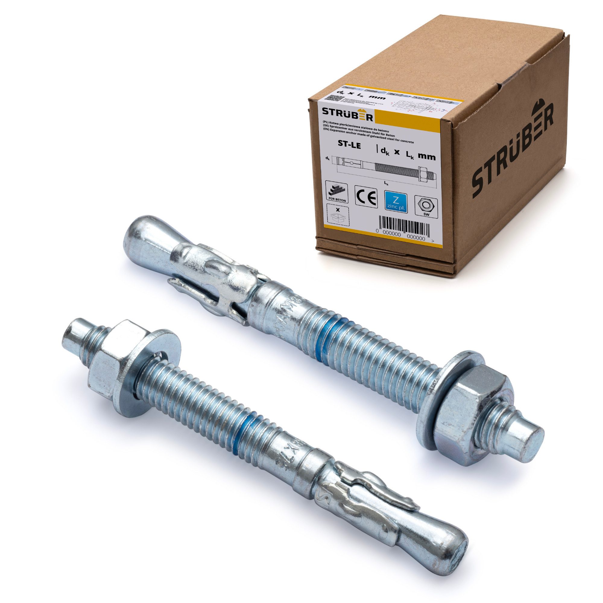 STRÜBER Schrauben- und Dübel-Set Bolzenanker Keilanker Schwerlastdübel verzinkt M8 - M16, (10 St)