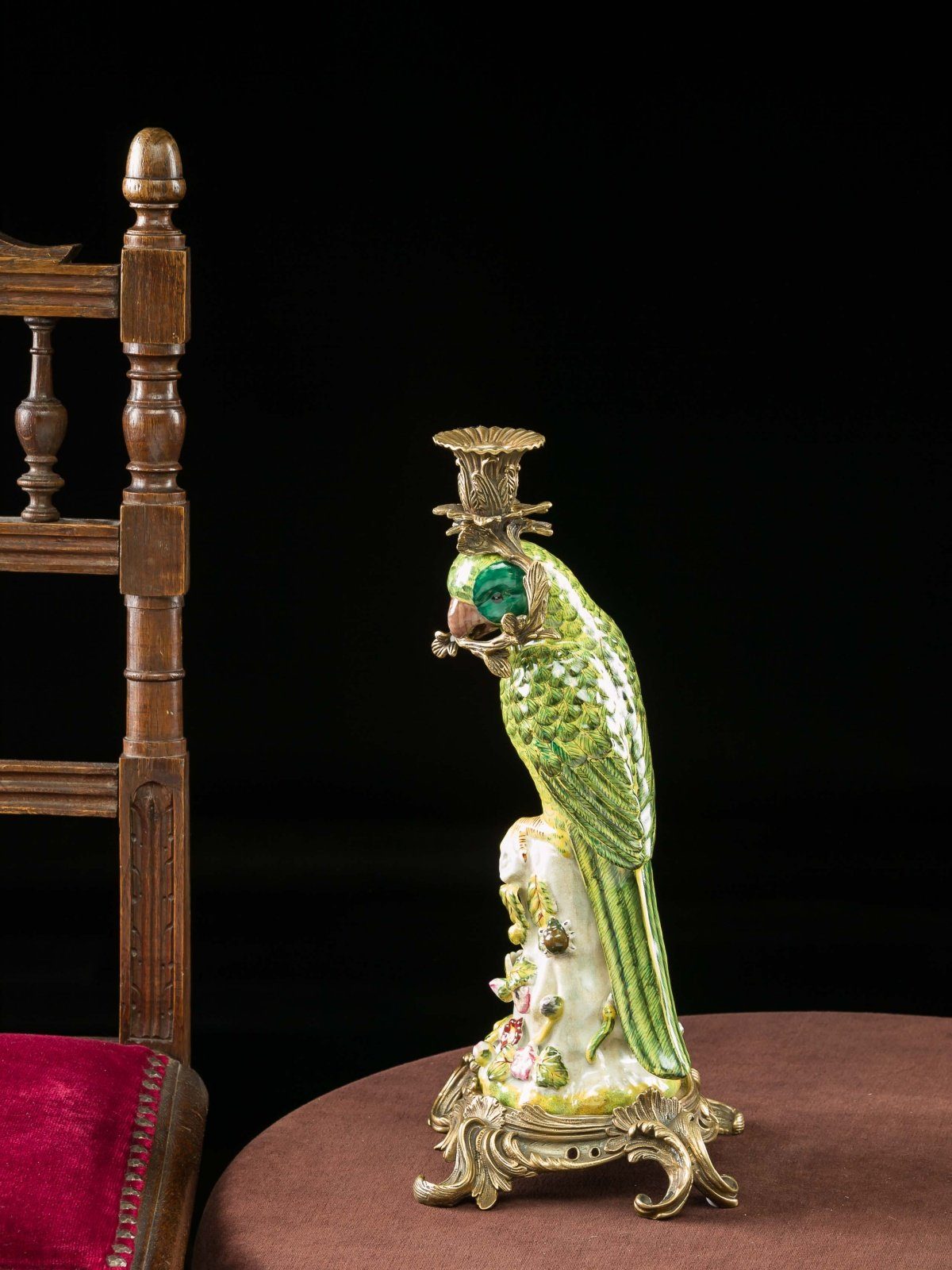 Aubaho Kerzenständer Papagei Porzellan Kerzenständer antik 37cm parrot Stil Kerzenleuchter