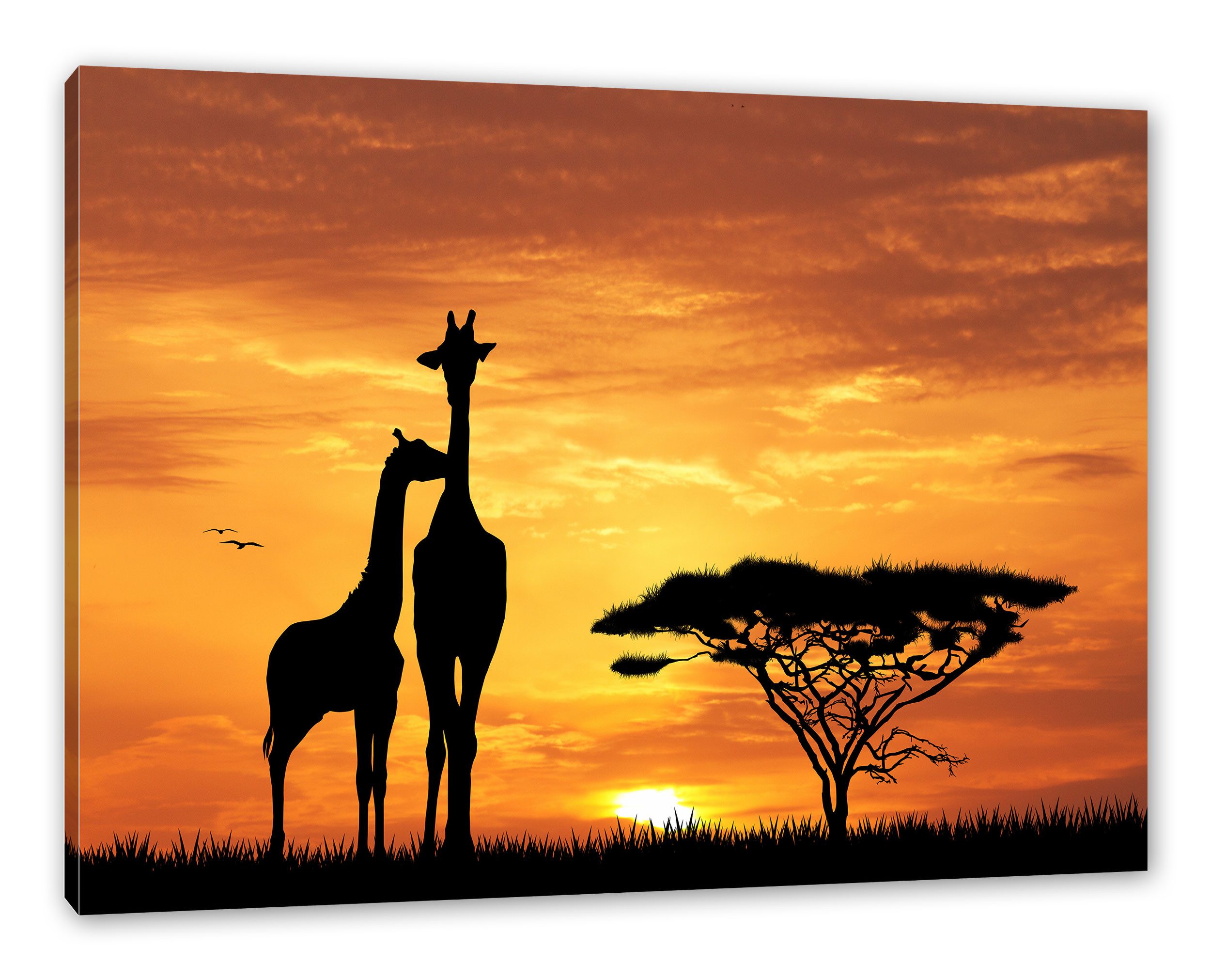 Pixxprint Leinwandbild Giraffen im Sonnenuntergang, Giraffen im Sonnenuntergang (1 St), Leinwandbild fertig bespannt, inkl. Zackenaufhänger