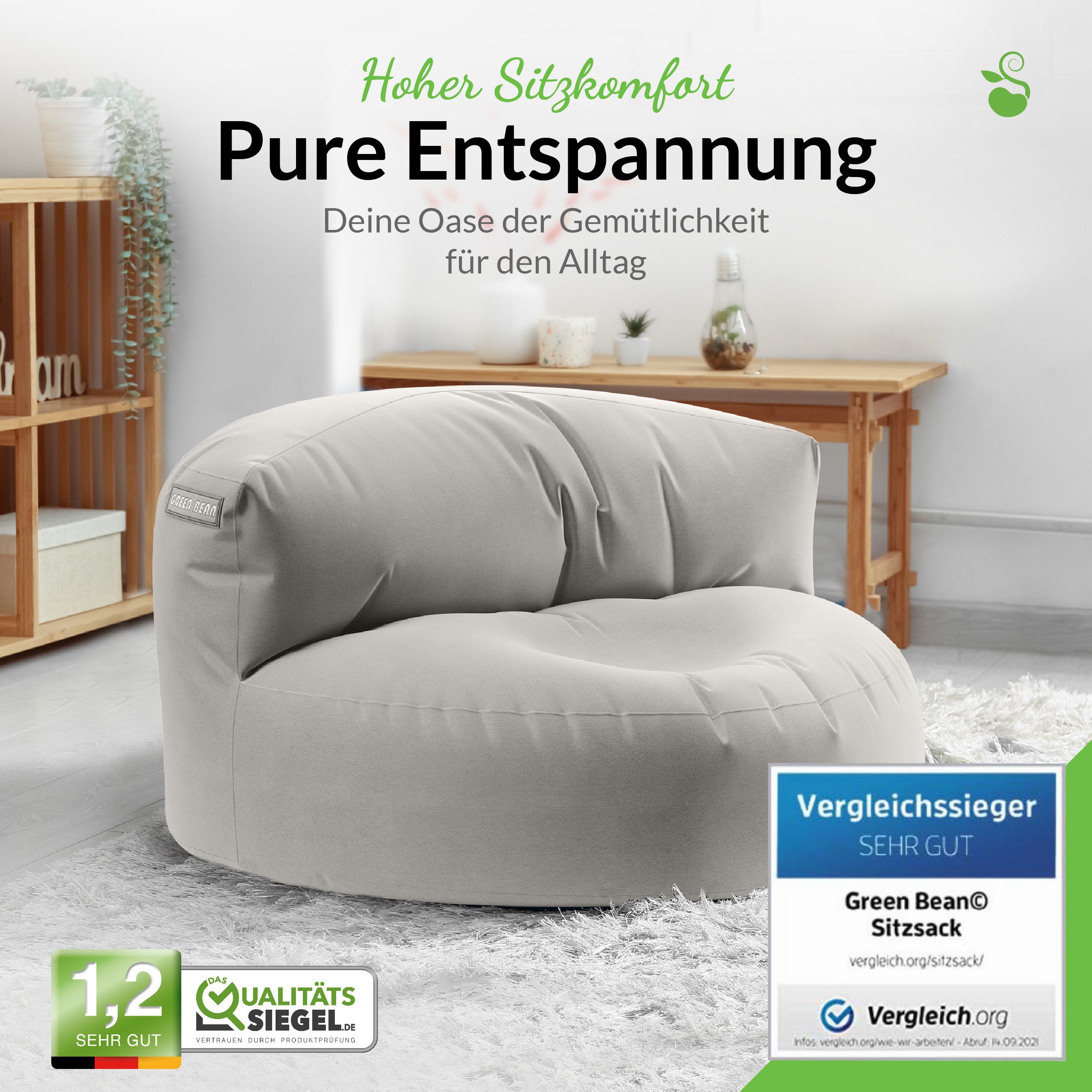Green Bean Sitzsack Sitzsack Sofa Indoor Outdoor Lounge (mit Rückenlehne, wasserabweisender & abwaschbarer Bezug), Couch Sitzmöglichkeit Gartenliege mit Rückenl – Bild 2 von 5