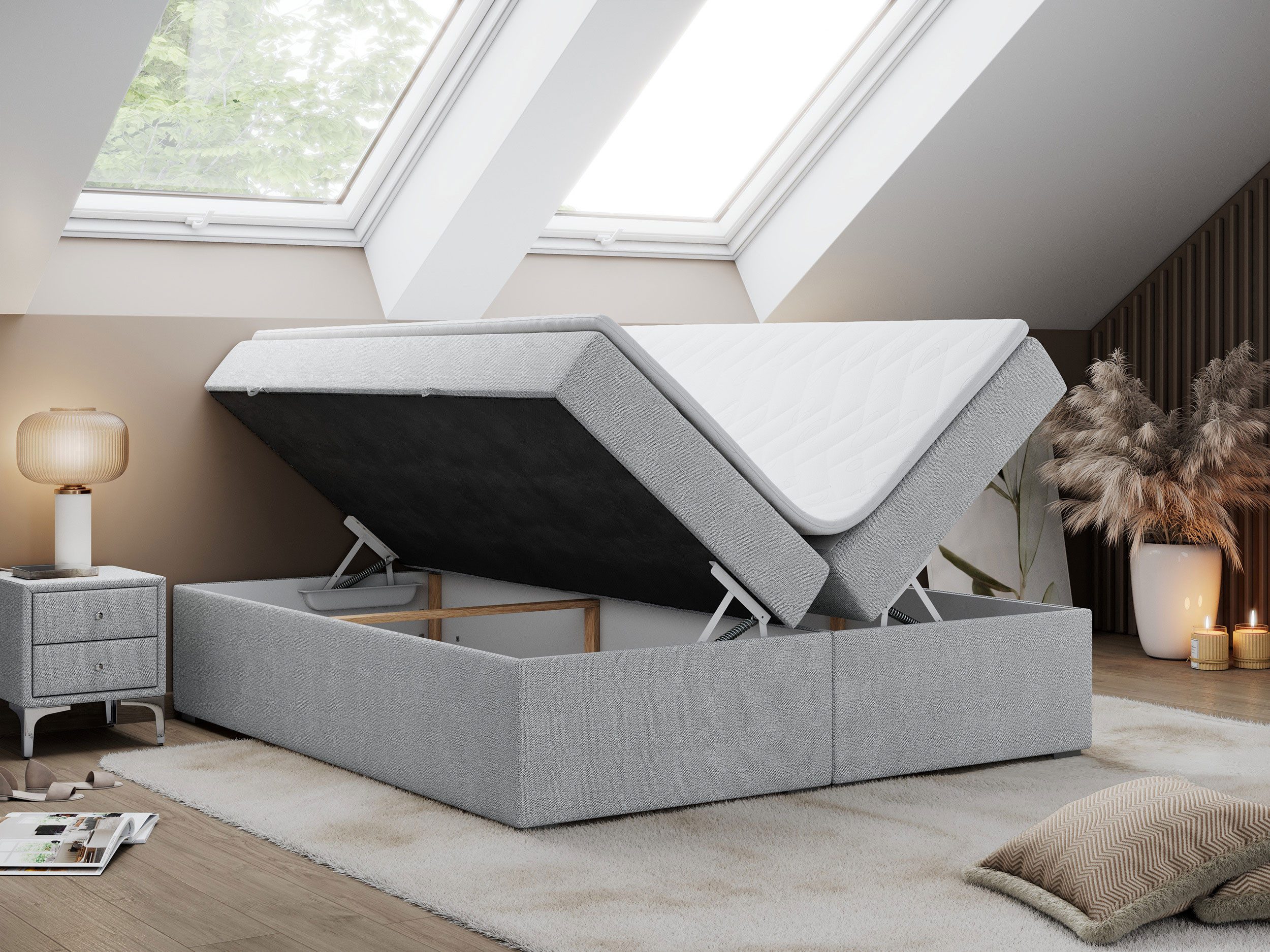 MKS MÖBEL Boxspringbett BESS (Set, Packung, Zwei Bettkästen, T30-Schaum, 7 Härtezonen), Doppelbett, Multipocket-Matratzen, Topper T25/Visco, zum Schlafzimmer