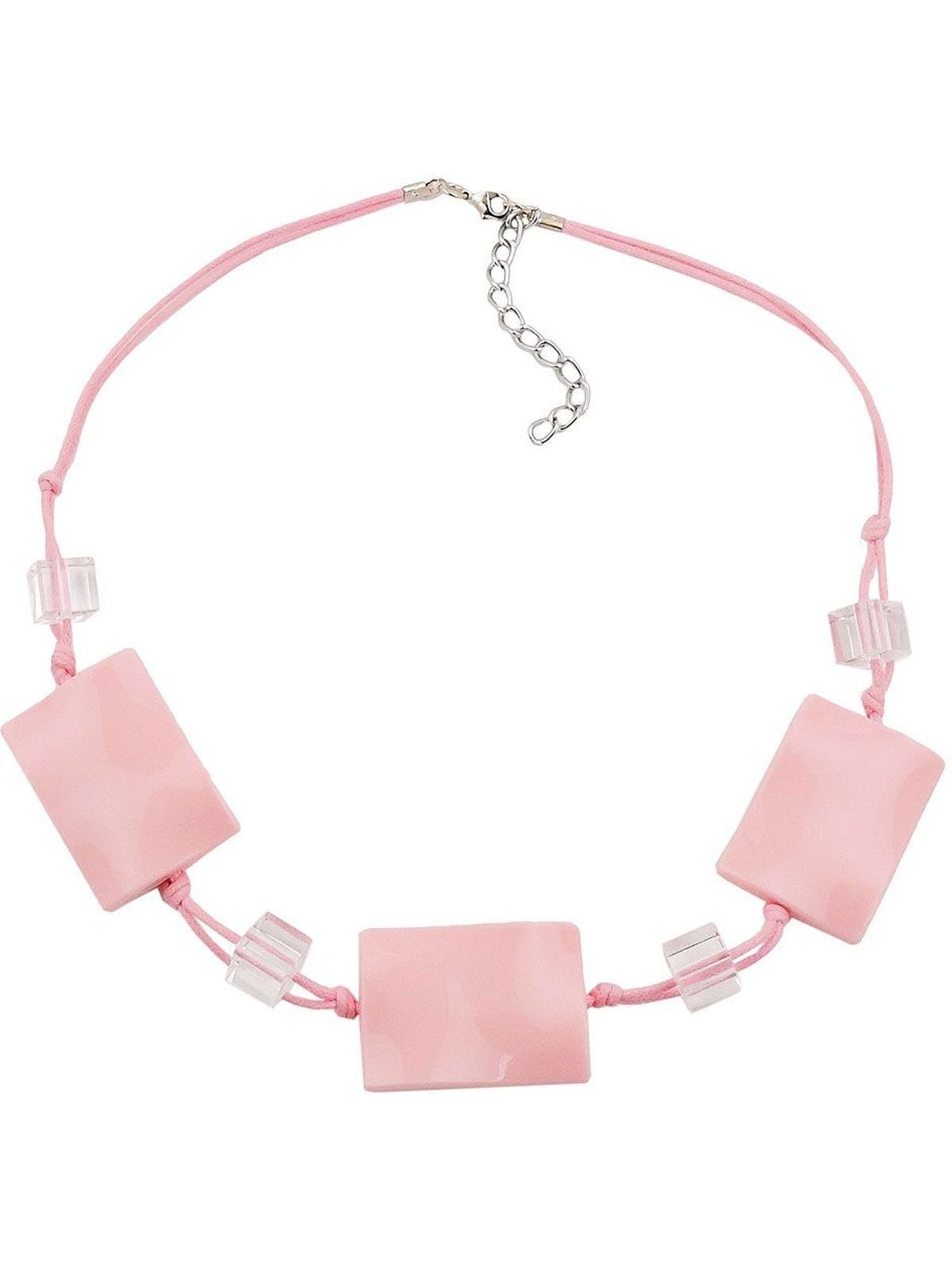Gallay Perlenkette 3x 35x25mm-Viereck gewellt rosa-glänzend 45cm (1-tlg)