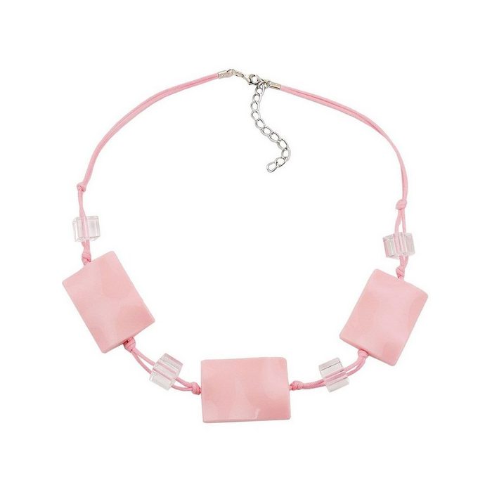 Gallay Perlenkette 3x 35x25mm-Viereck gewellt rosa-glänzend 45cm
