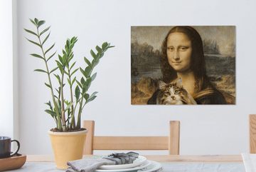 OneMillionCanvasses® Gemälde Mona Lisa - Katze - Leonardo da Vinci - Vintage - Kunstwerk - Alte, (1 St), Bild auf Leinwand Wandbild Leinwandbilder Wanddekoration Kunstdruck Wandkunst Gemälde