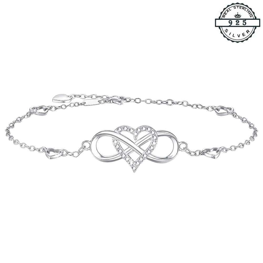 Silberarmband Unendlichkeit Infinity Herz Armband 925 Sterling Silber mit Kristallen