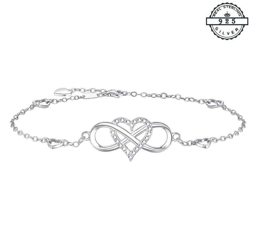 Taffstyle Silberarmband Unendlichkeit Infinity Herz Armband 925 Sterling Silber mit Kristallen (Filigranes Damenarmband mit verschlungenem Herz und funkelnden Kristallen)
