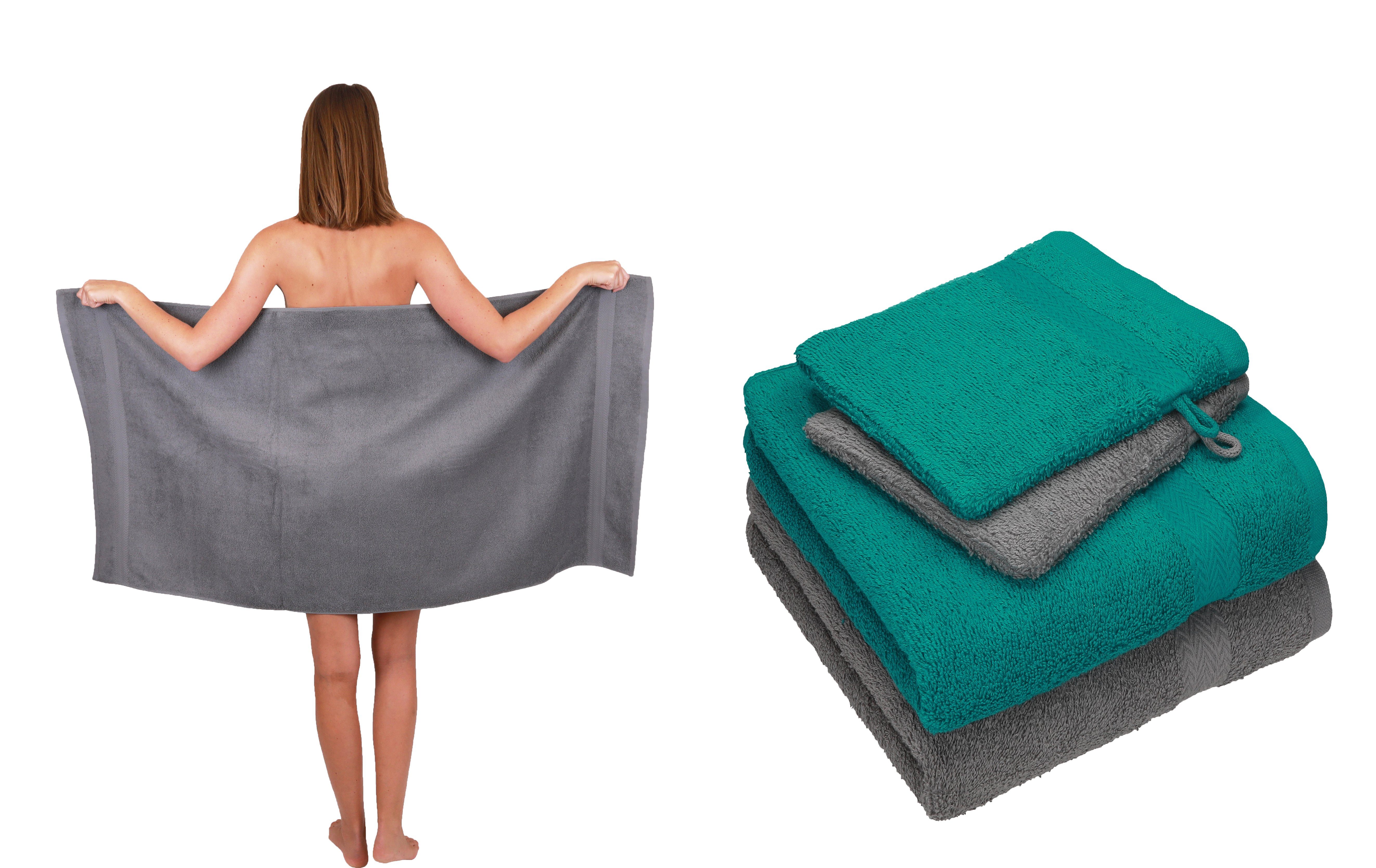100% 5 Betz smaragdgrün TLG. 2 1 Handtücher Baumwolle Single Set Duschtuch 2 Handtuch Waschhandschuhe, (5-tlg) Set Baumwolle, Handtuch Pack