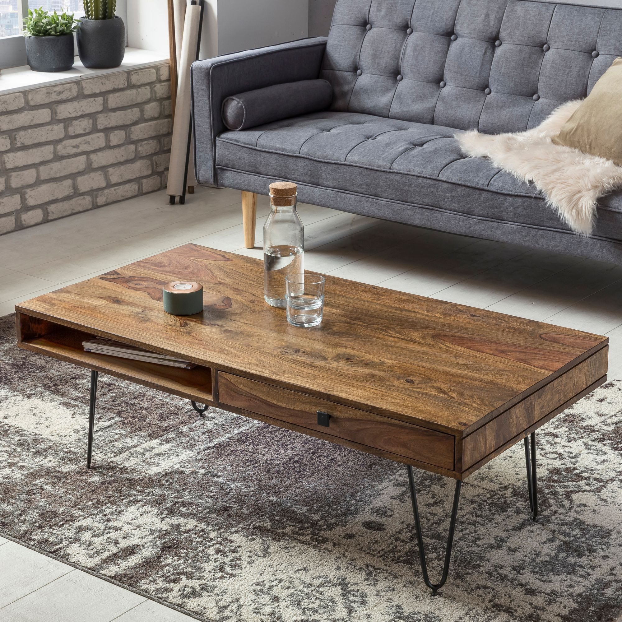 FINEBUY Couchtisch SuVa2464_1 (Massivholz 110x60x40 cm günstig online kaufen
