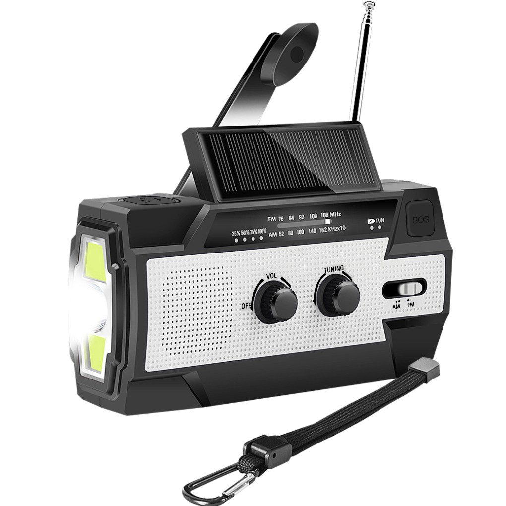 Uniquebella Solarradio, Mobiler Notfall-Dynamoradio Notfallradio (4000 mAh AM / FM, LED dimmbare Taschenlampe, 6 LED Leselampen, SOS-Alarm, Powerbank für Handy, Pad und MP3, wasserfest, Kompakt)