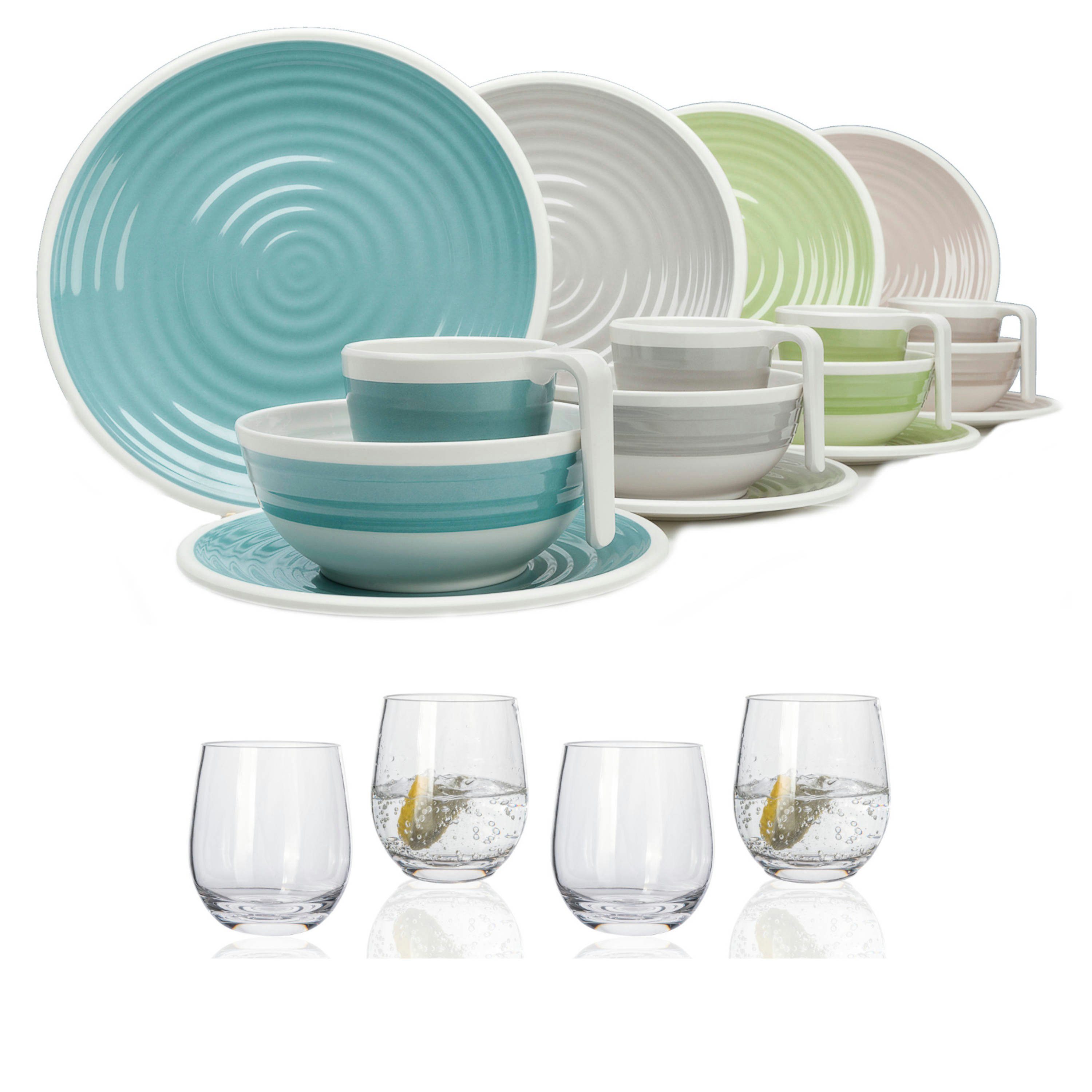 Geschirr-Set Harmonie Camping Geschirr Set 4 Personen + 4 Wassergläser