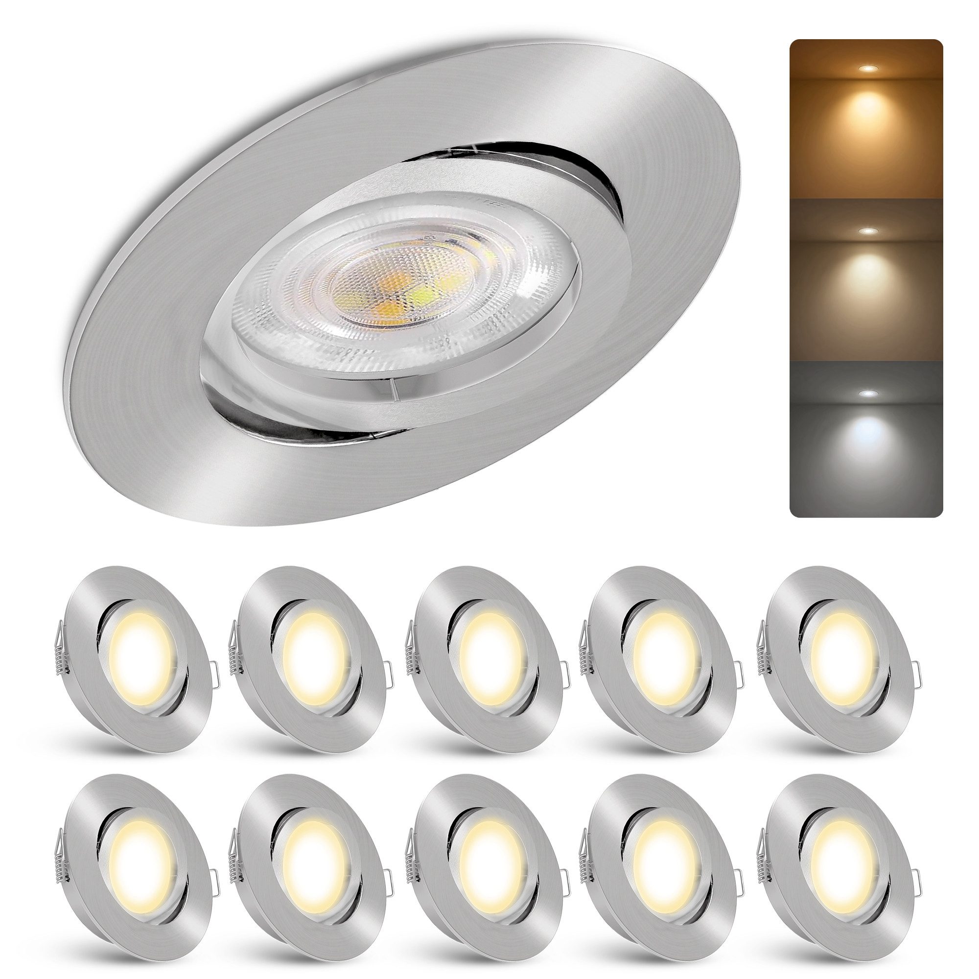 linovum LED Einbaustrahler LED Einbaustrahler Ø68mm Decken Leuchte Flach mit 3-in-1 LED Modul 4W, Warmweiß bis Tageslicht