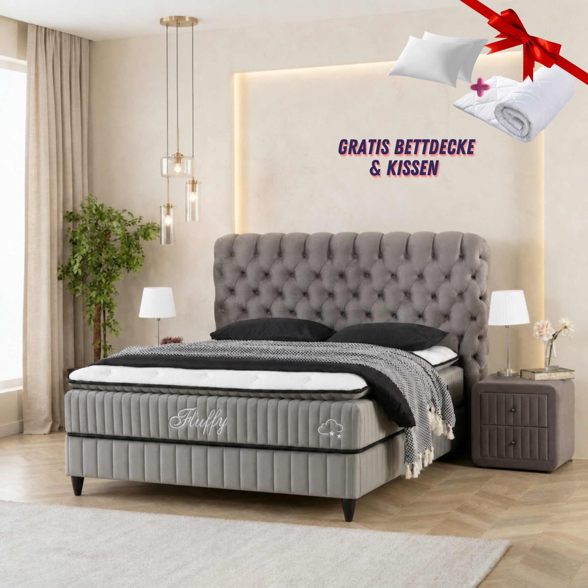 gowoll Boxspringbett bett 180 x 200 - 160 x 200 - Boxpringbett 140x200 Comfort, H3 Matratze (7 Zonen Allergenfrei & Atmungsaktiv, Orthopädische Matratze mit Topper, 1x Matratze, 2x Bettkasten, 1x Kopfteil), mit Komforteinstiegshöhe von 67cm