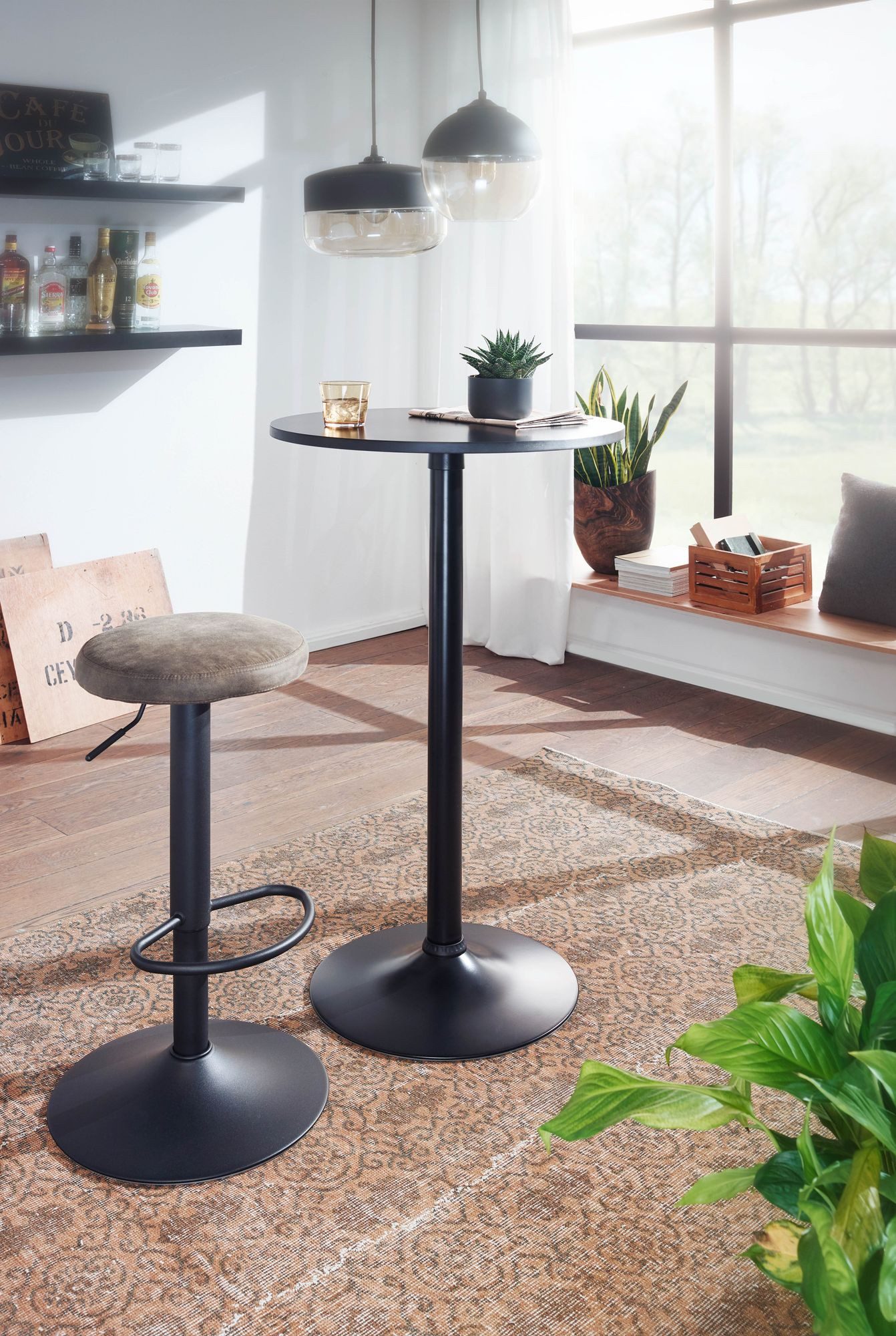 Wohnling Bartisch WL6.192 Schwarz Stehtisch Ø 60 cm Metall / Holz Bistrotisch Rund Tisc (Stehtisch Schwarz Ø 60 cm Metall / Holz Rund), Partytisch 100 cm Hoch, Bistrotisch Messetisch