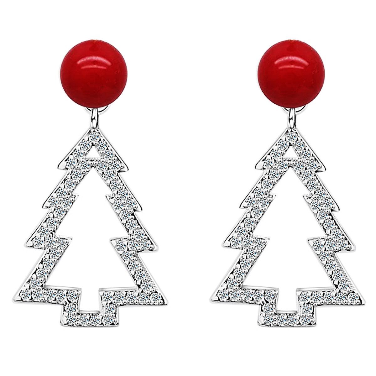 LÖB Paar Ohrhänger 750er Weißgold Vergoldet Ohrstecker Weihnachtsbaum Perlen Silber Rot (Geschenke für Frauen Beste Freundin Mutter Mama Damen zum Geburtstag Weihnachten Weihnachtsgeschenke, Inkl. Schmuckbox), Tannenbaum Ohrringe Hängend Weihnachtsohrringe Weihnachtsmotiv Schmuck