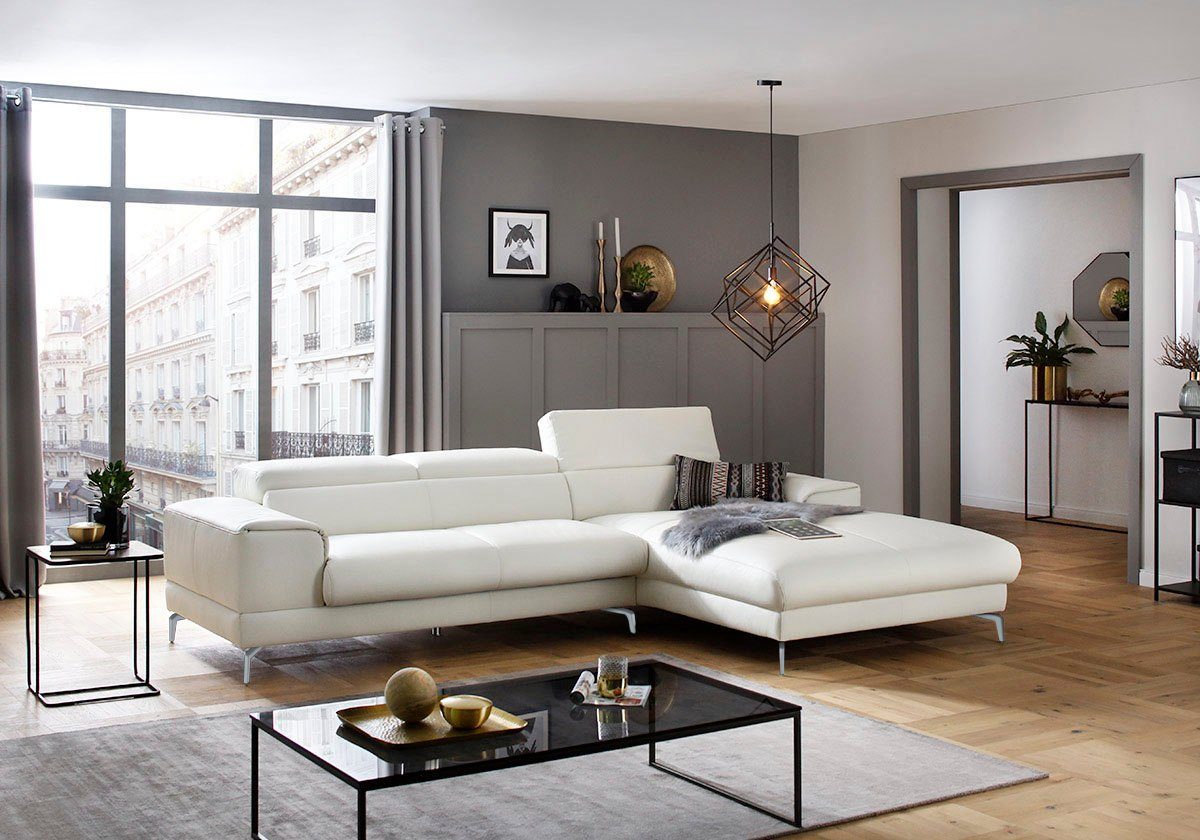 W.SCHILLIG Ecksofa piedroo, Designsofa mit tollem Sitzkomfort, bequem und elegant, L-Form, Kopfteilverstellung, wahlweise mit Sitztiefenverstellung, Breite 303cm
