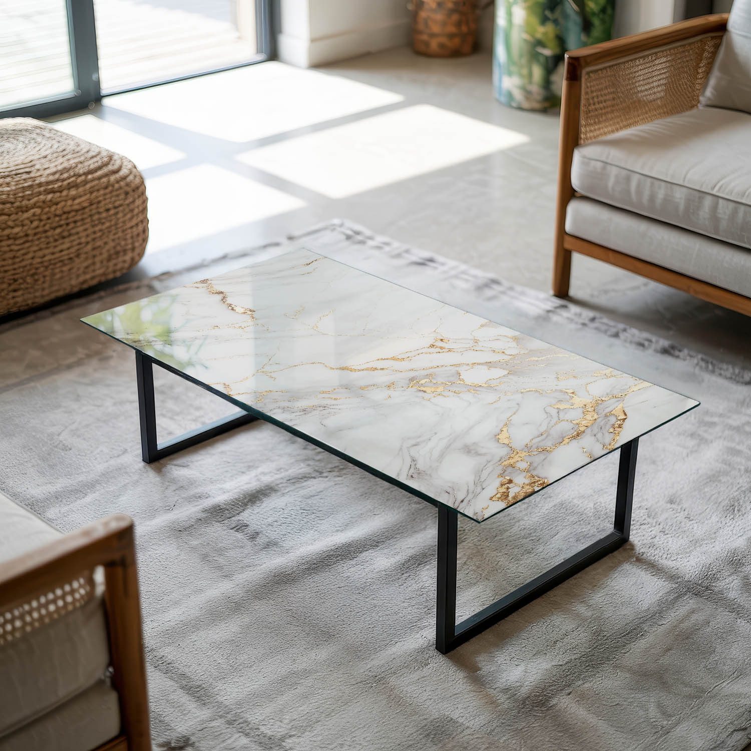 Tulup Tischplatte Oberplatte Tisch Glas Eleganter Marmor mit Adern Tischplatte aus Glas