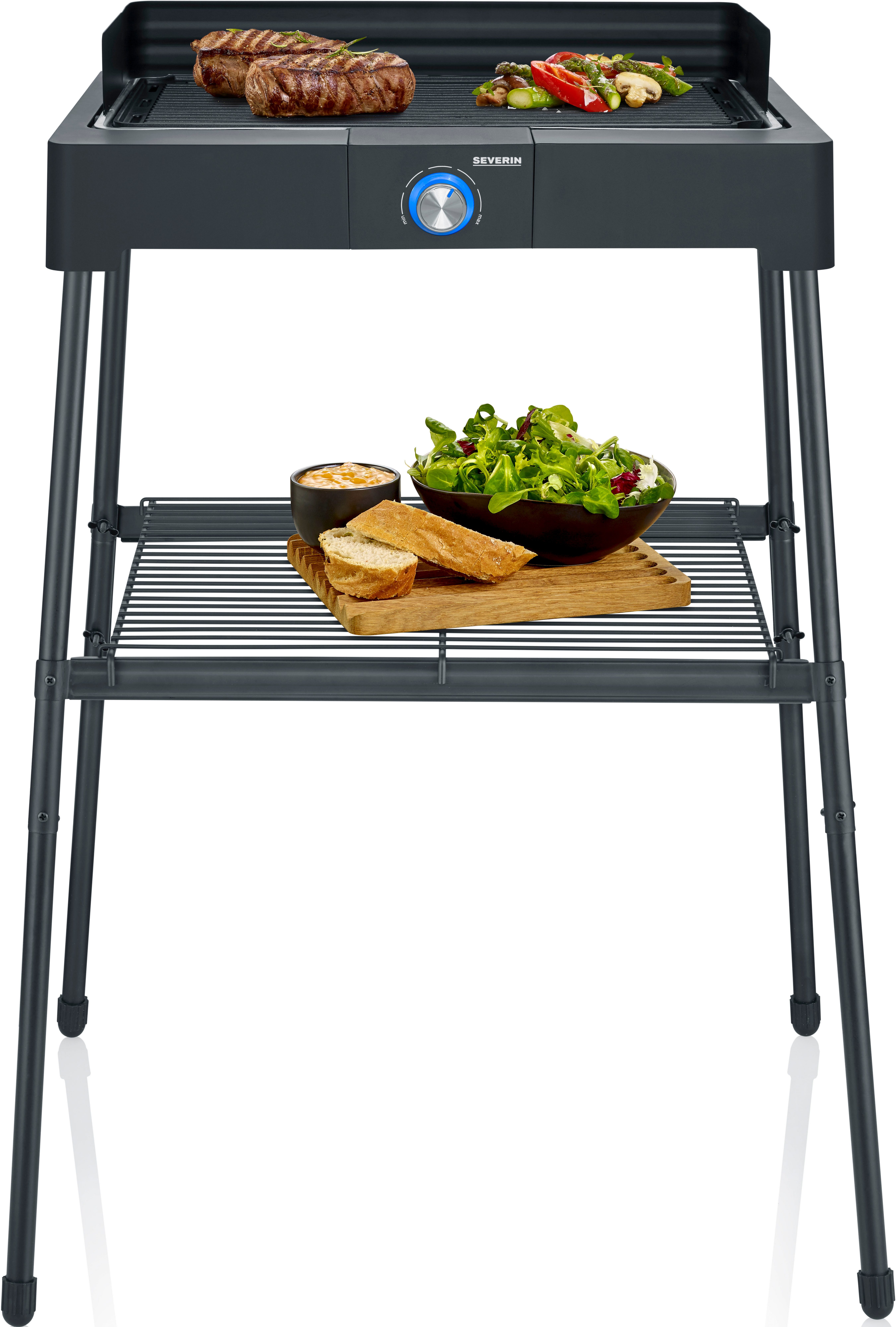 Severin Standgrill PG 8568, 2200 W, Elektrogrill mit Grillplatte, als Stand- oder Tischgrill nutzbar