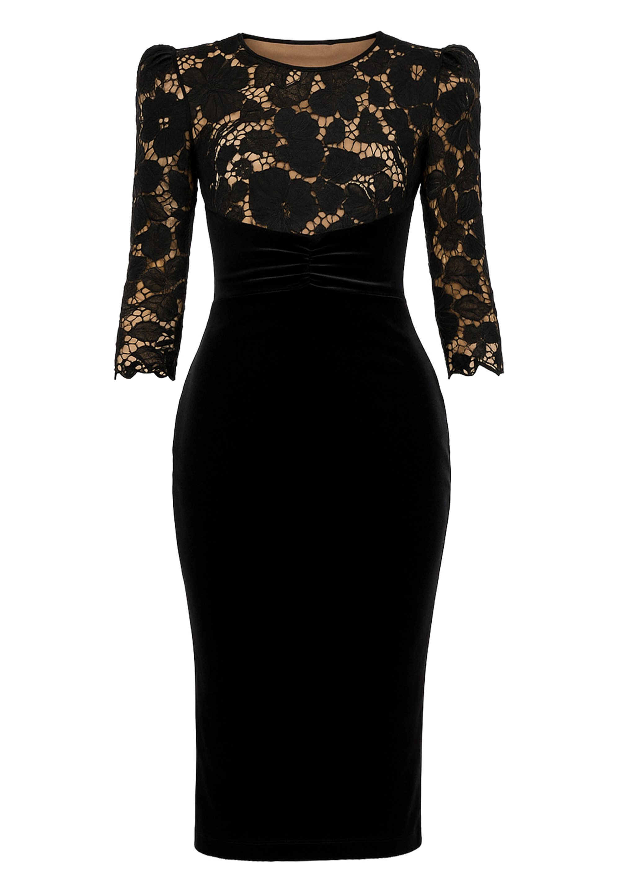 Goddiva Midikleid Scalloped Crochet & Velvet Midi Dress knielang günstig online kaufen