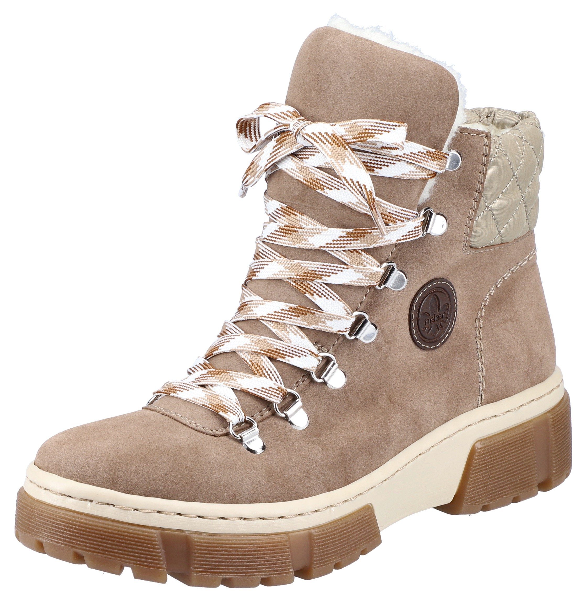 mit beige Winterboots Rieker gestepptem Schaftrand