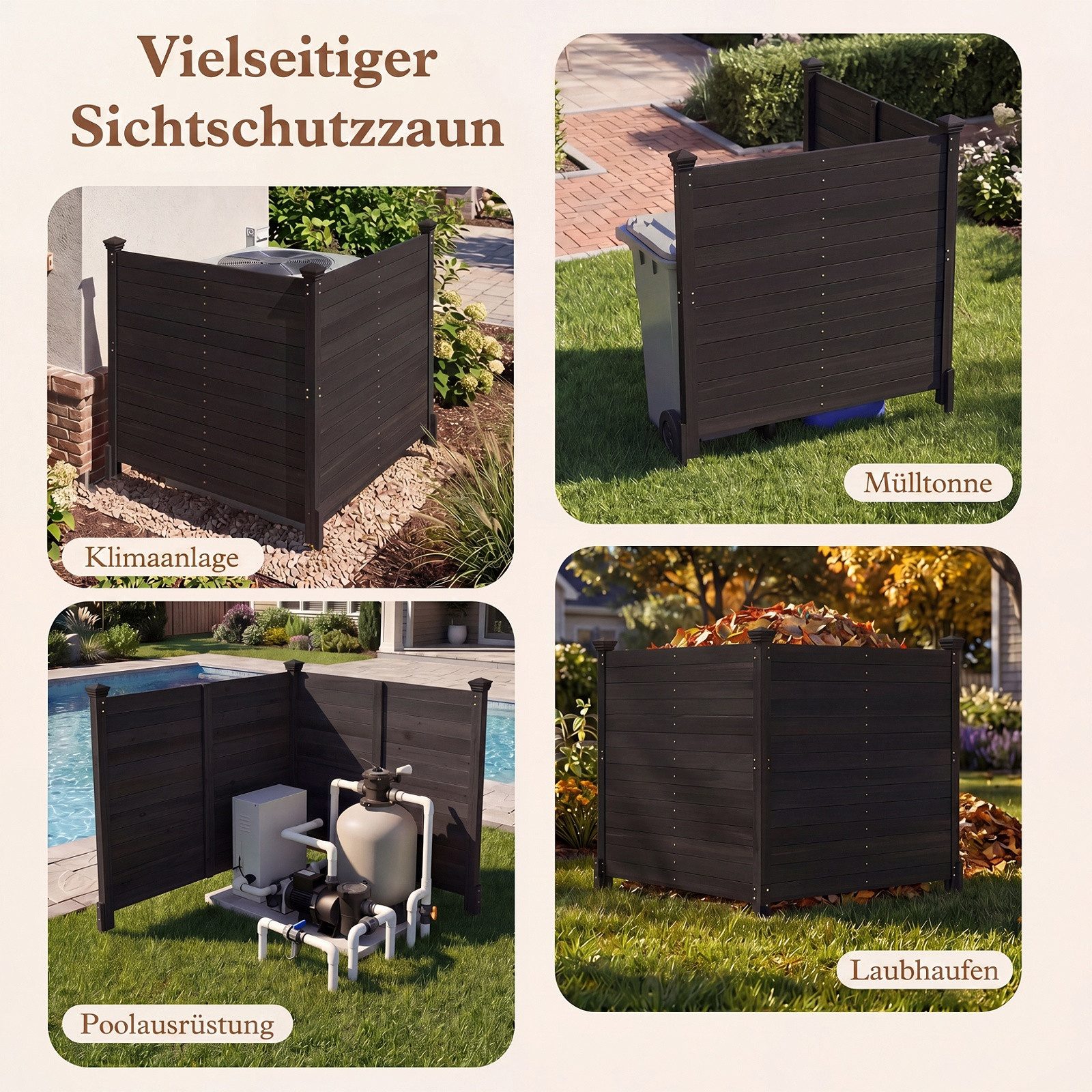 COSTWAY Gartenzaun, (2-St), dekorativer Sichtschutzzaun, Zaun mit 3 Pfosten