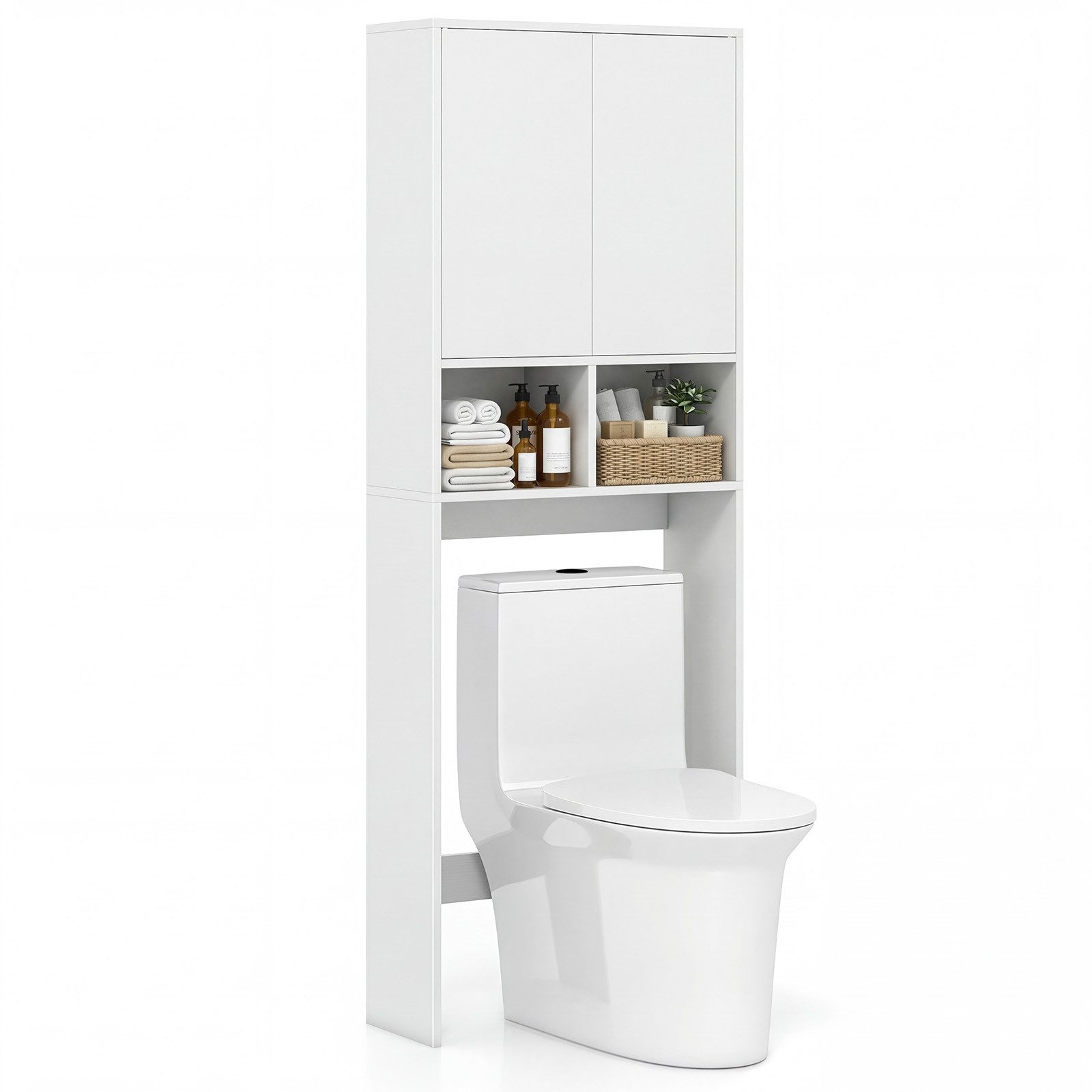 COSTWAY Badregal, schmal Toilettenregal Badezimmerregal mit 4 Fächern weiß