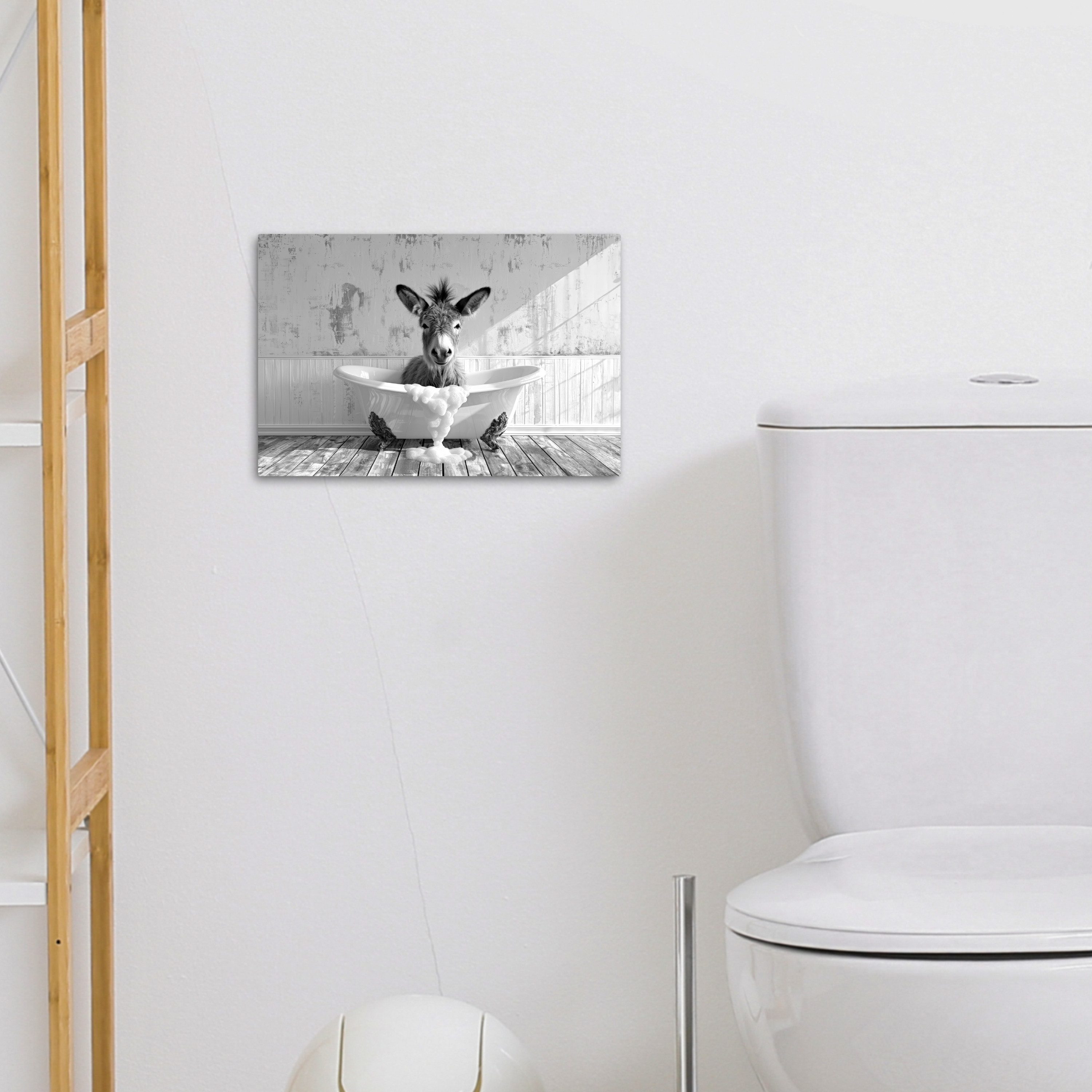 OneMillionCanvasses® Leinwandbild Esel - Tier - Vintage - Badewanne - Schwarz - Weiß, Fotodruck (1 St), Bilder für Badezimmer, Bad und Toiletten Deko, Bild WC 3 – Bild 4 von 5
