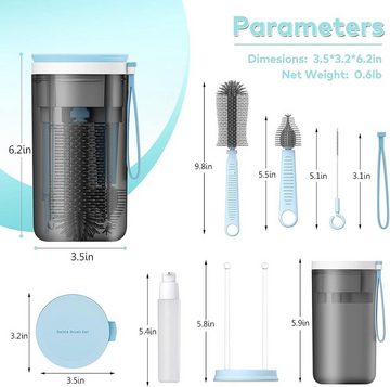 BOTC Babyflasche Trockenständer für Flaschen - Babyflaschenbürste - Flaschenreiniger, Flessenborstel-Zubehör für Flaschenfütterung-BPA-frei-6-in-1-Blau