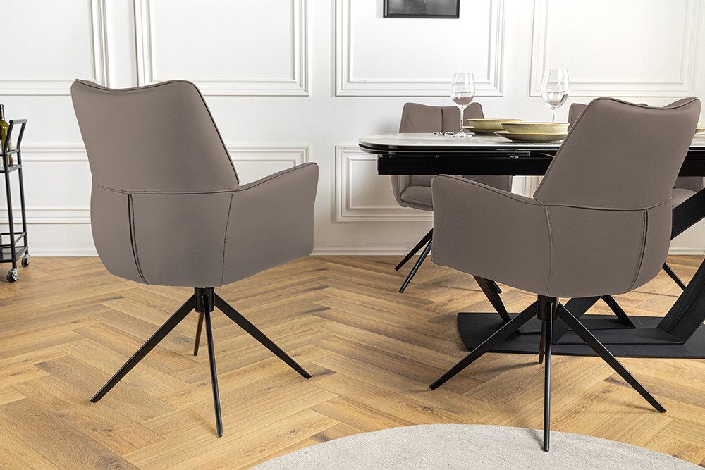 riess-ambiente Esszimmerstuhl PAPILLON braun / schwarz · 360° drehbarer Stuhl mit Echtlederbezug (Einzelartikel, 1 St), Polsterstuhl mit Armlehne · Metallgestell · Modern Design