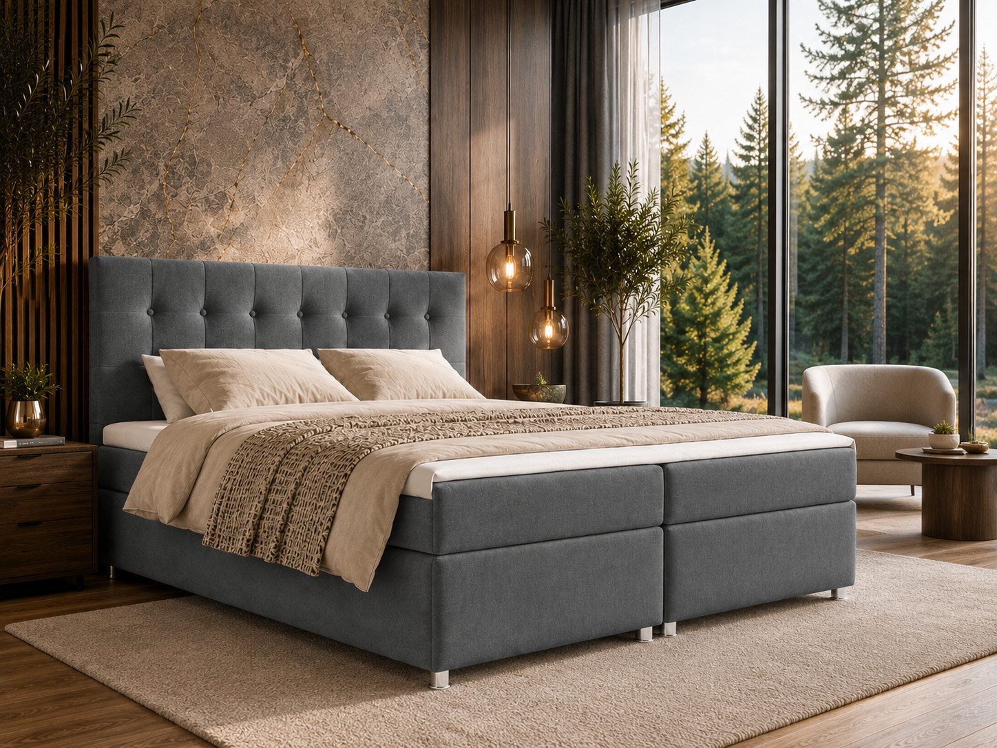 Best for Home Boxspringbett mit Bettkasten, Bonellfederkern und 7 cm Topper (Komplettset, 140x200 160x200 180x200 200x200 cm), inkl. Lieferung bis in die Wohnung, TOP Preis-Leistungsverhältnis