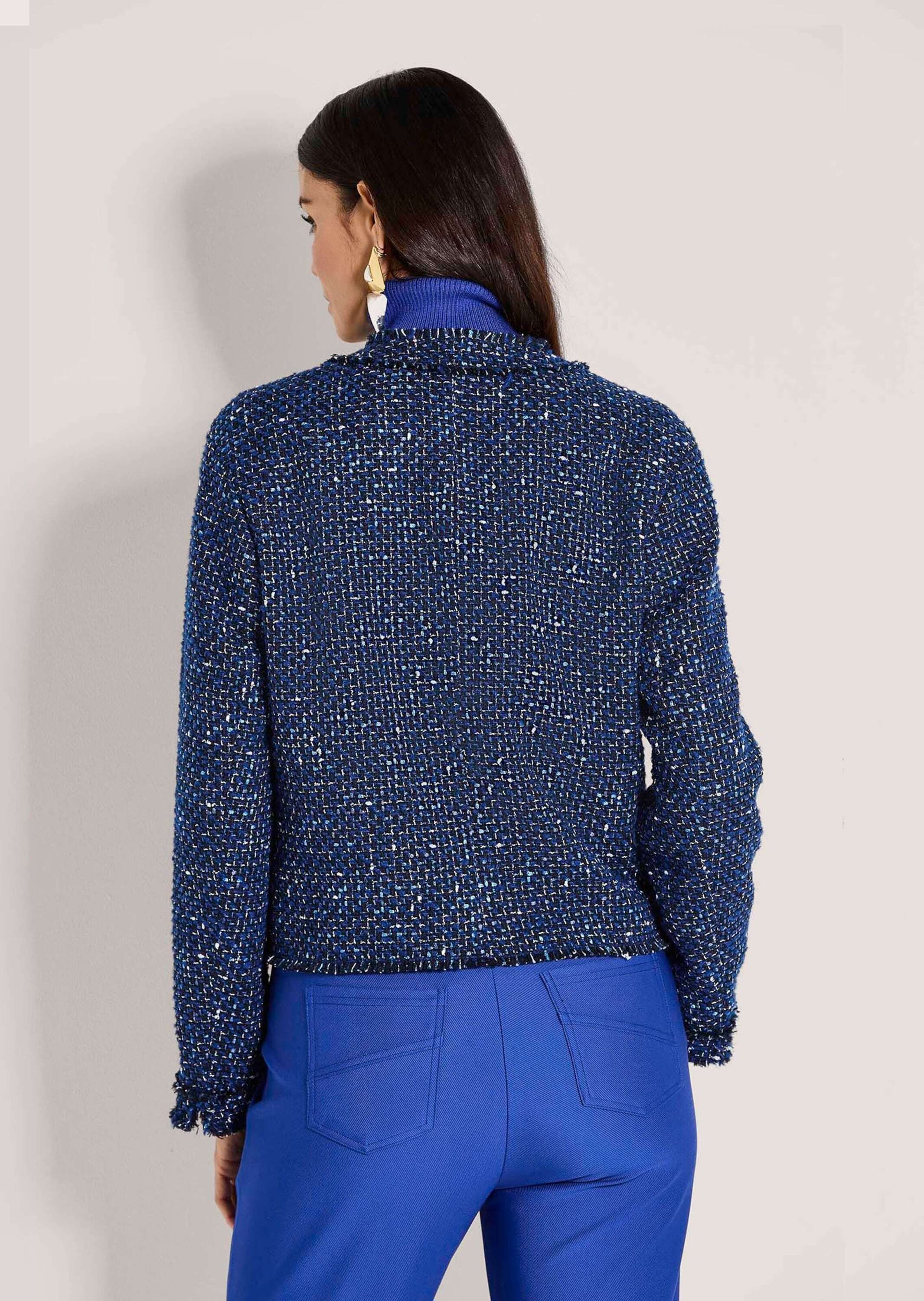 MADELEINE Kurzblazer Kurzblazer mit französischer Eleganz Kragenloser Blazer mit silbernen Knöpfen und langen Ärmeln