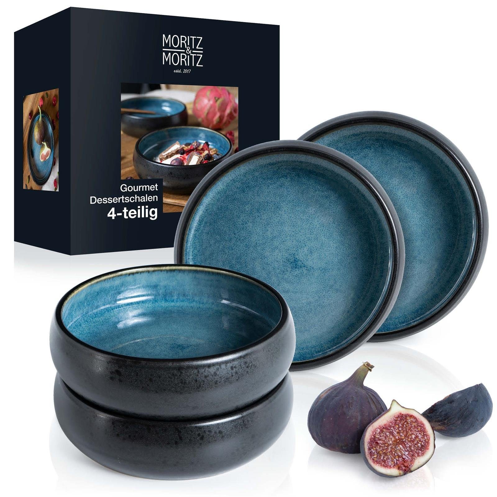 Moritz & Moritz Dessertschale Dip Schalen Blau, Steinzeug, (4er Set), Dip Schälchen aus Steinzeug für Dessert