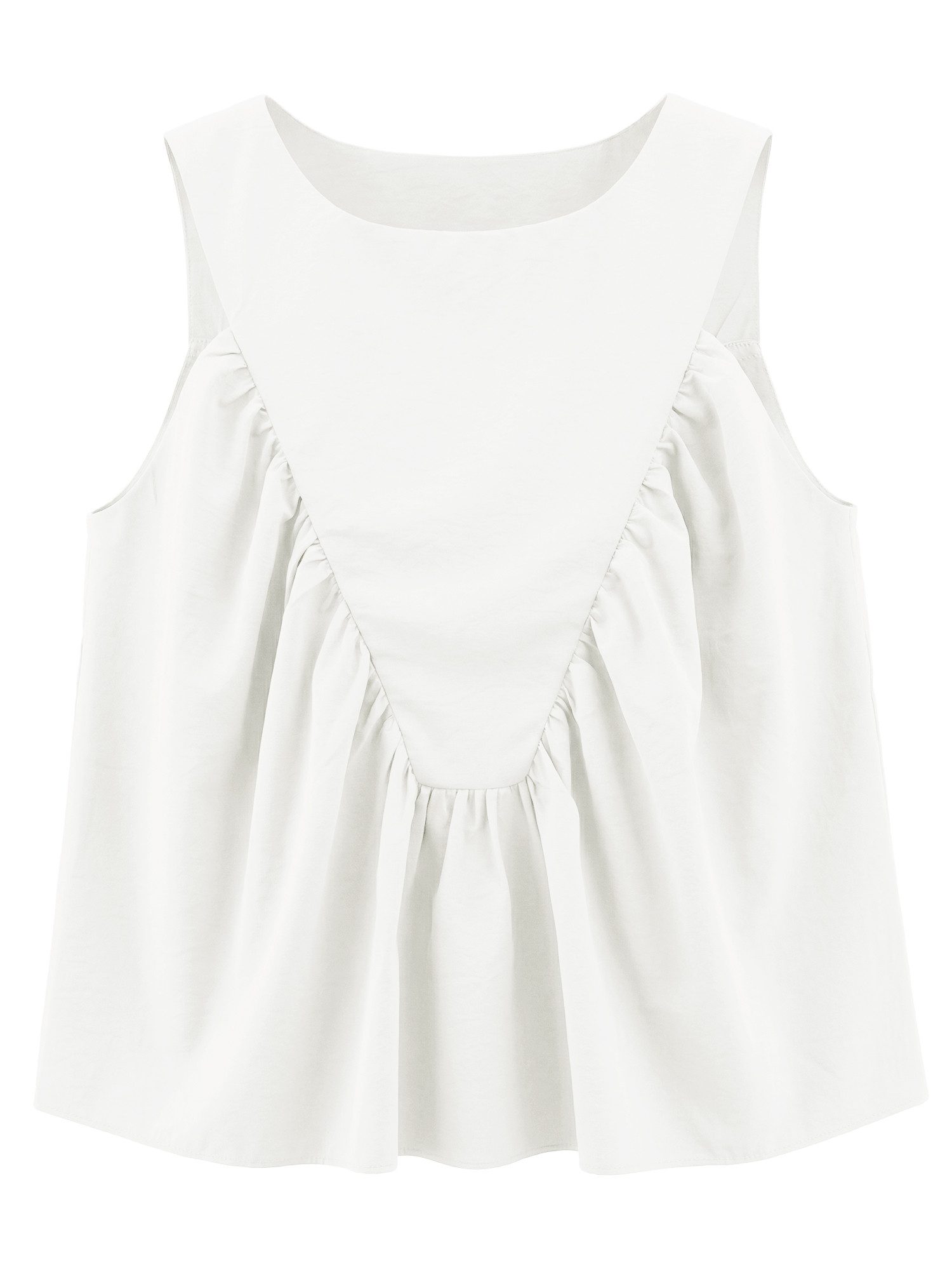 Imily Bela Tanktop Damen ärmelloses Oberteil mit Rundhals V-Form-Design Falten Casual Top (Packung, 1-tlg., 1per-Pack) mit Rüschen in Unifarbe – Bild 5 von 5