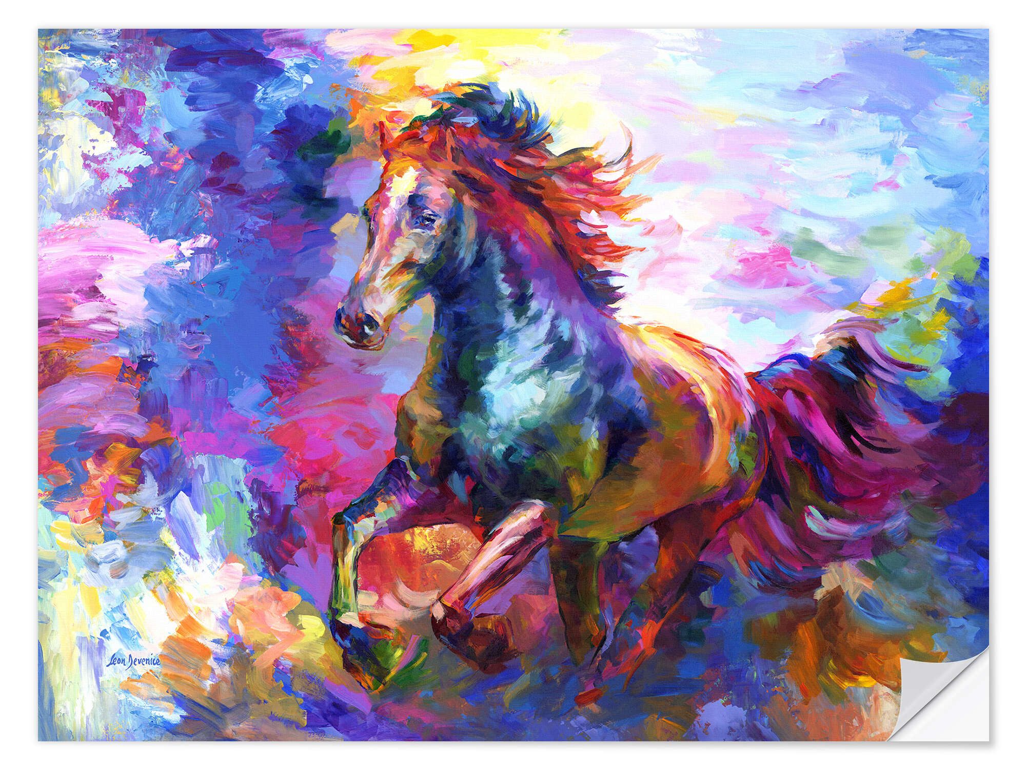 Posterlounge Wandfolie Leon Devenice, Farbenfrohes Pferd, Kinderzimmer Malerei