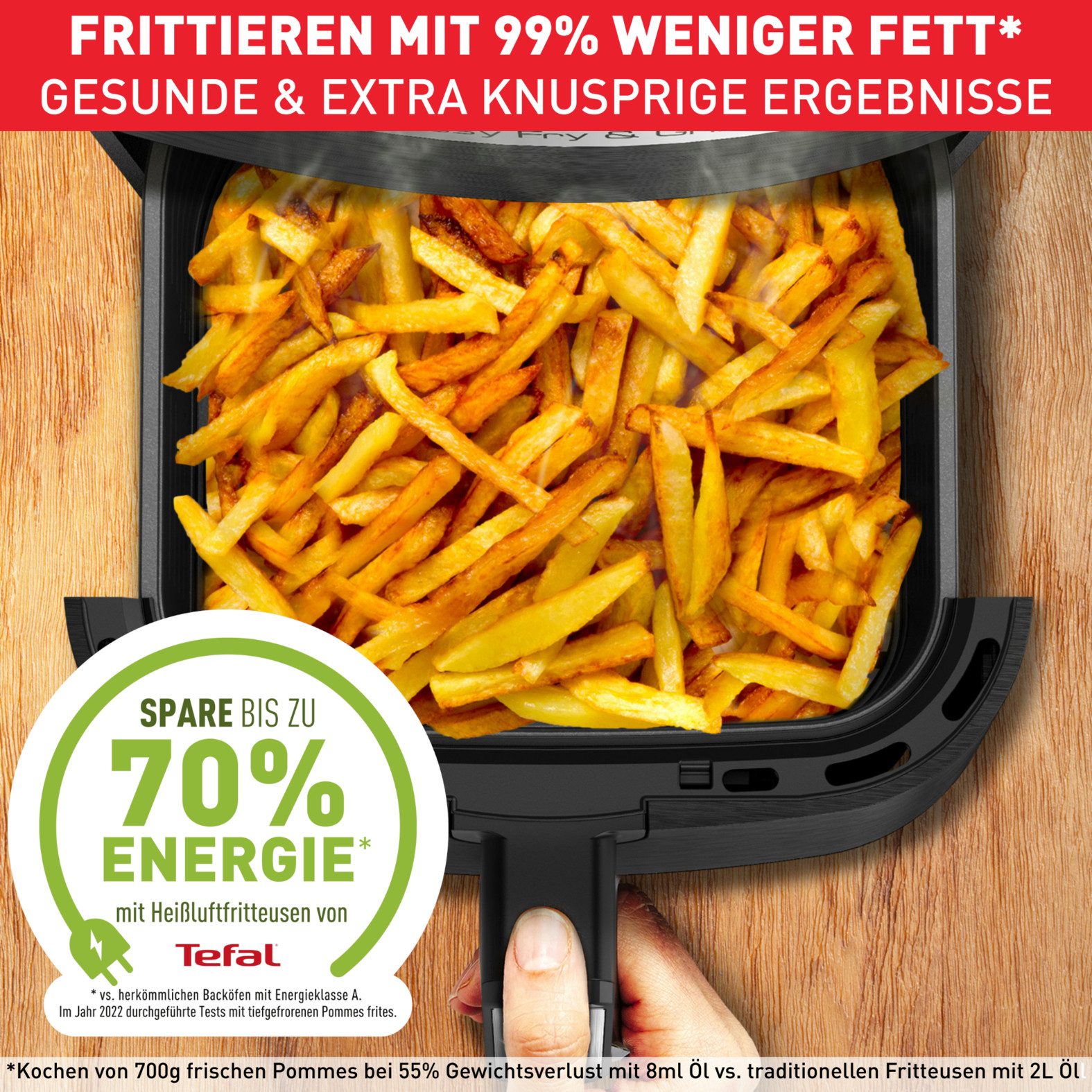 Tefal Heißluftfritteuse Easy Fry & Grill Precision, 2-in-1 Heissluftfritteuse & Grill, 1550 W, XL Kapazität, 8 Programme, weniger Fett, Druckguss-Grillrost, EY5058