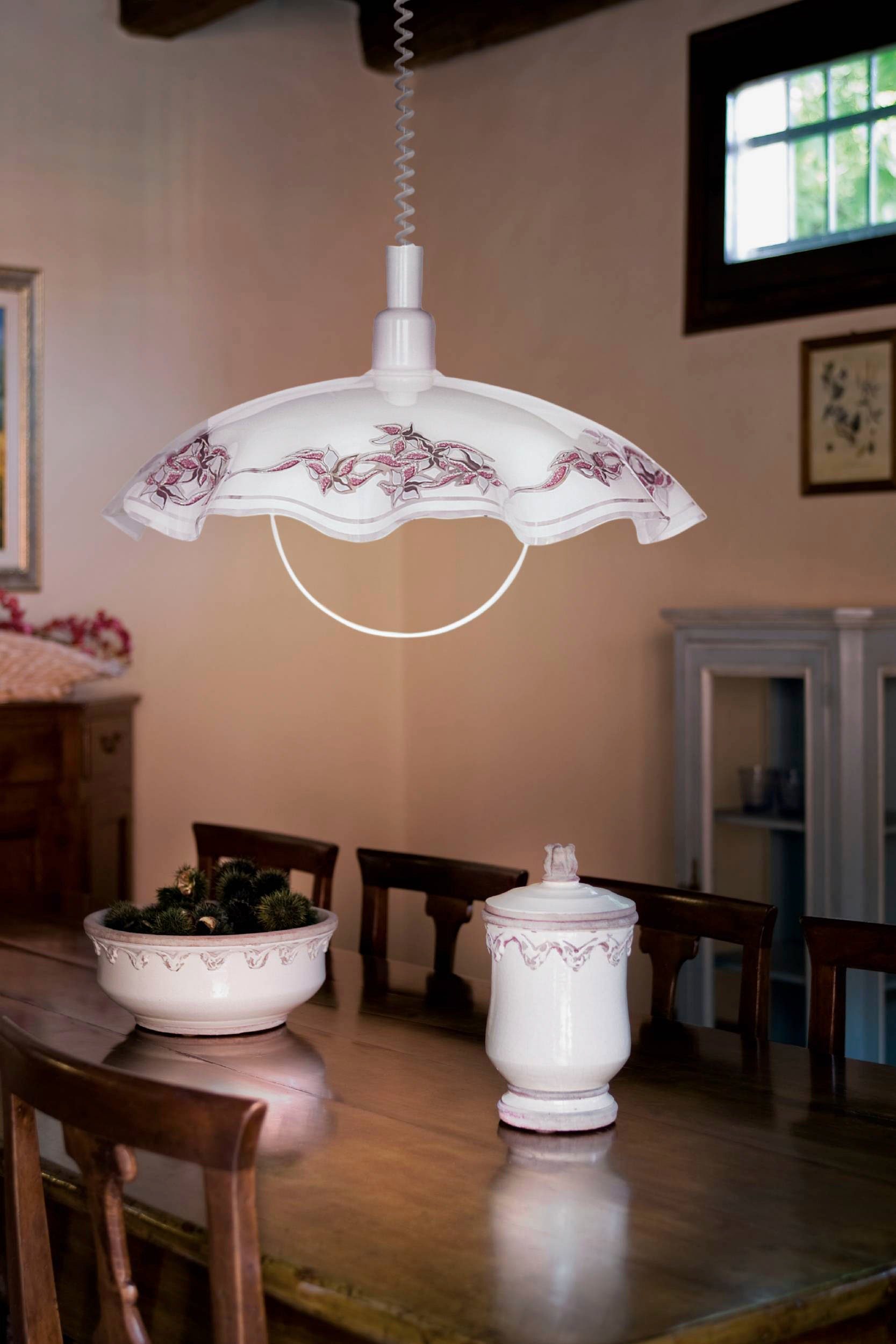 EGLO Pendelleuchte VETRO Hängelampe, Küchenlampe, florales Muster, weiß, E2 günstig online kaufen