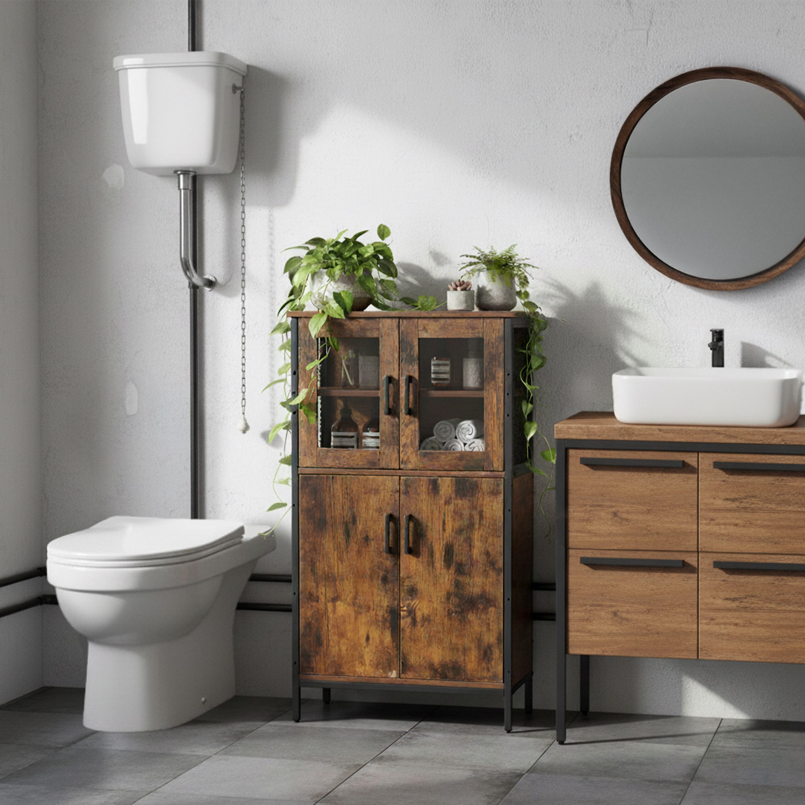 relaxdays Stauraumvitrine Küchenschrank Industrial mit Glastüren günstig online kaufen