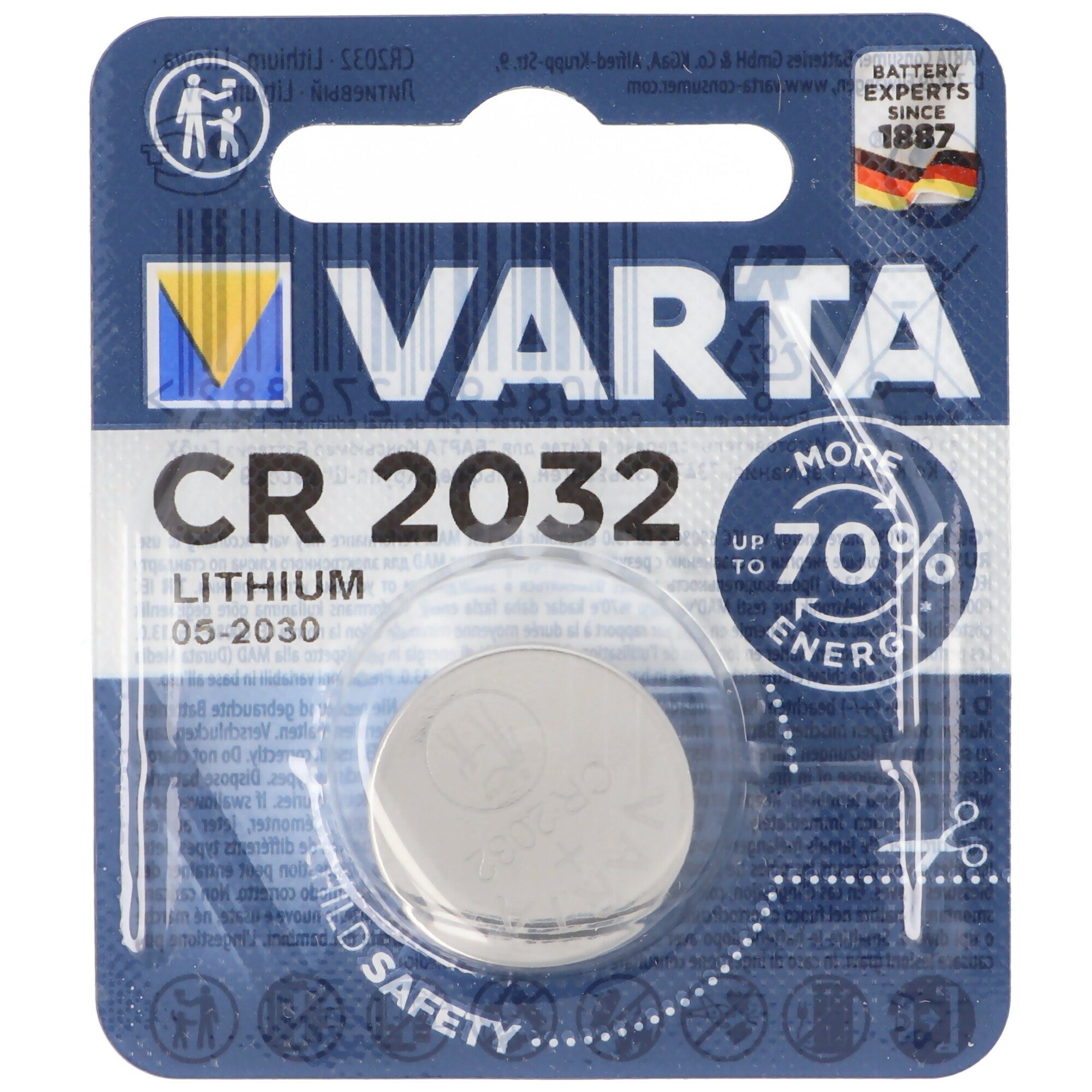 VARTA Varta CR2032 Lithium Batterie IEC CR2032 Abmessungen 20x3,2mm Batterie, (3,0 V)