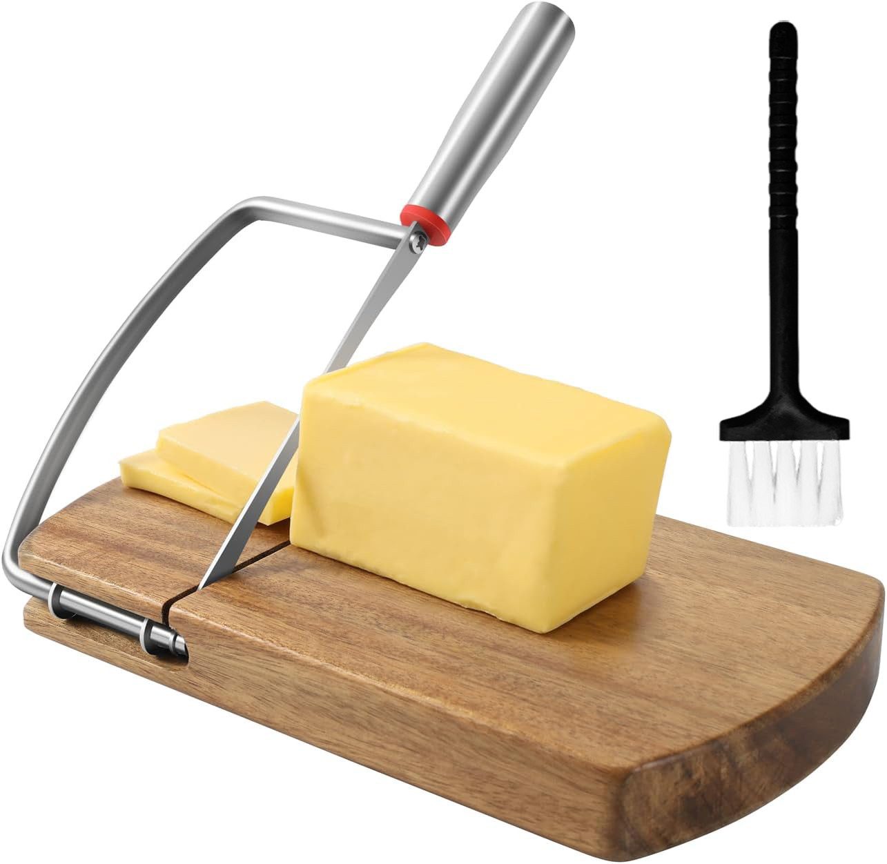 Refttenw Нож для сыра Käseschneider Käsehobel Mehrzweckschneider mit Holz Schneidebrett, Schneidemaschine für Blockkäse Wurst Schinken Biltong Butter