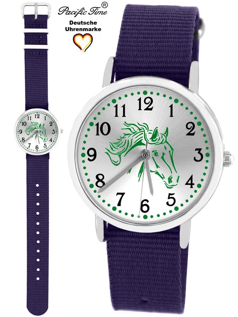 Pacific Time Quarzuhr Kinder Armbanduhr Pferd grün Wechselarmband, Mix und Match Design - Gratis Versand Pferd grün Armband violett