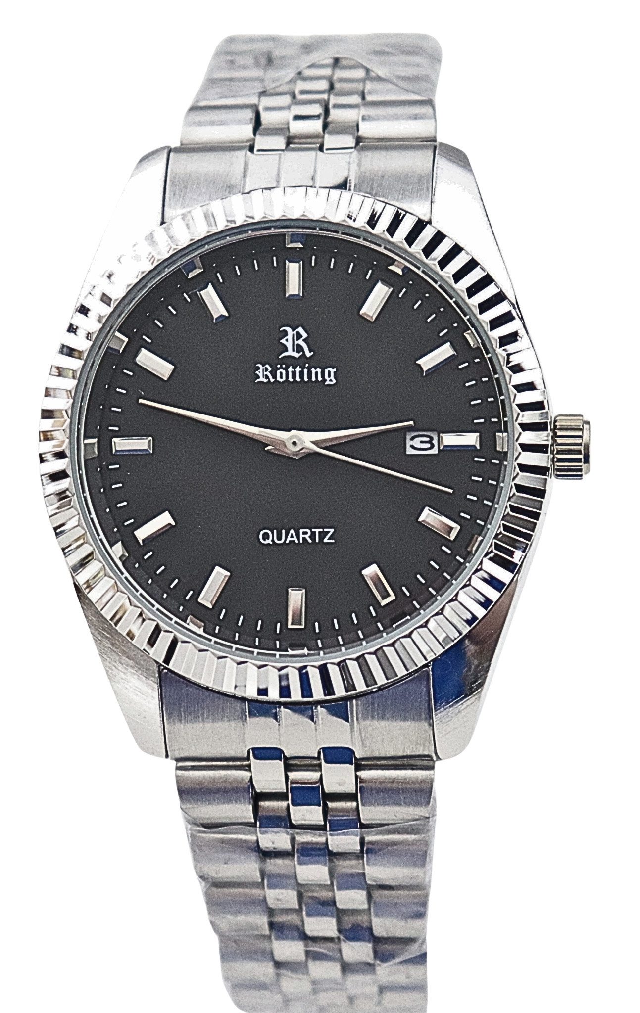 Rötting Design Quarzuhr Herrenuhr Quarz silberfarbene Lünette schwarzes Zif günstig online kaufen