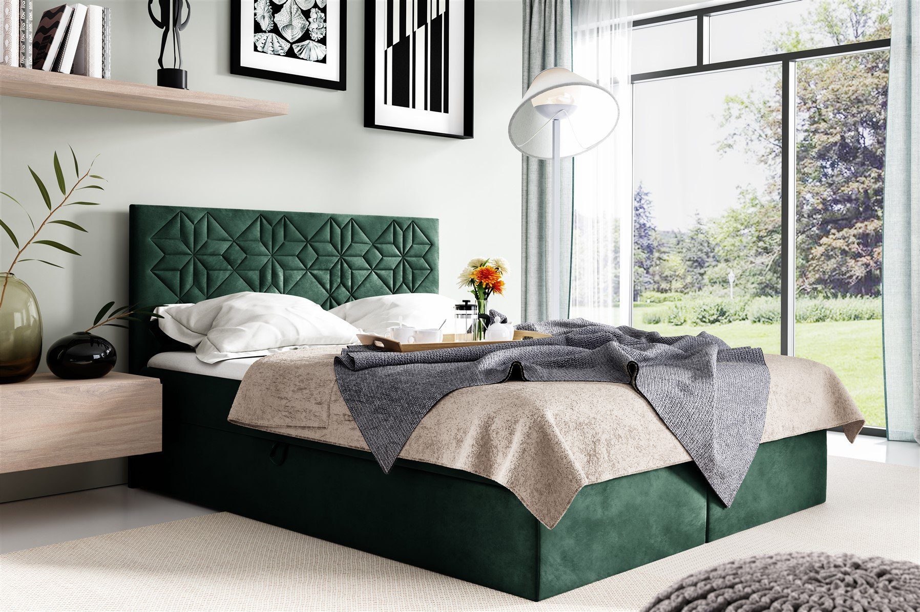 Fun Möbel Boxbett Schlafzimmerbett LAZARO Nr.1 in Stoff Fresh (inkl. Bettkästen, inkl. Kaltschaumtopper), eingebautes Liftsystem für Bettkästen